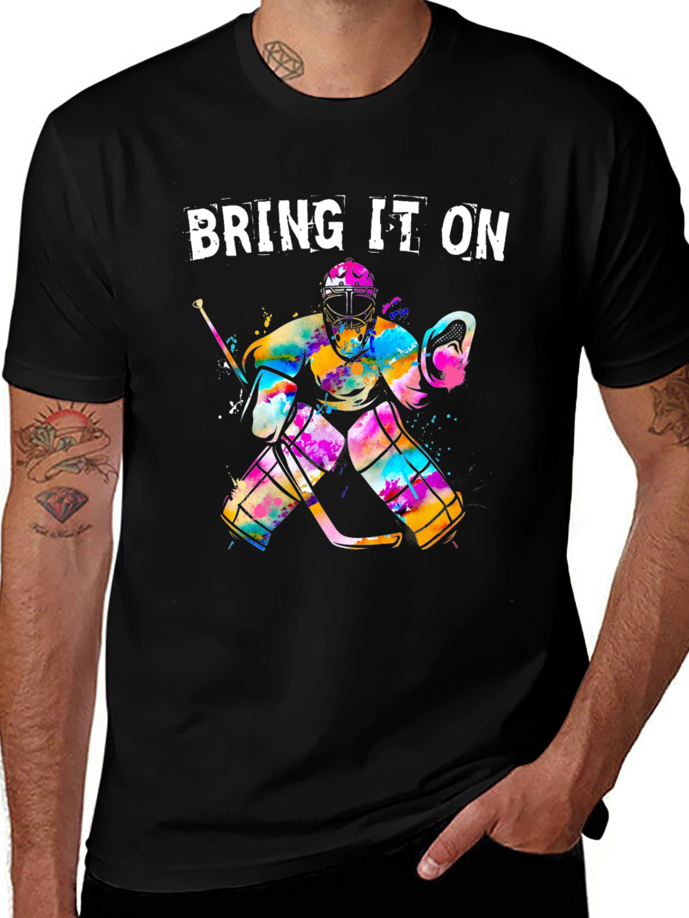 Variant 7 of Bring It On Hockey Goalie T-Shirt - Watercolor Design