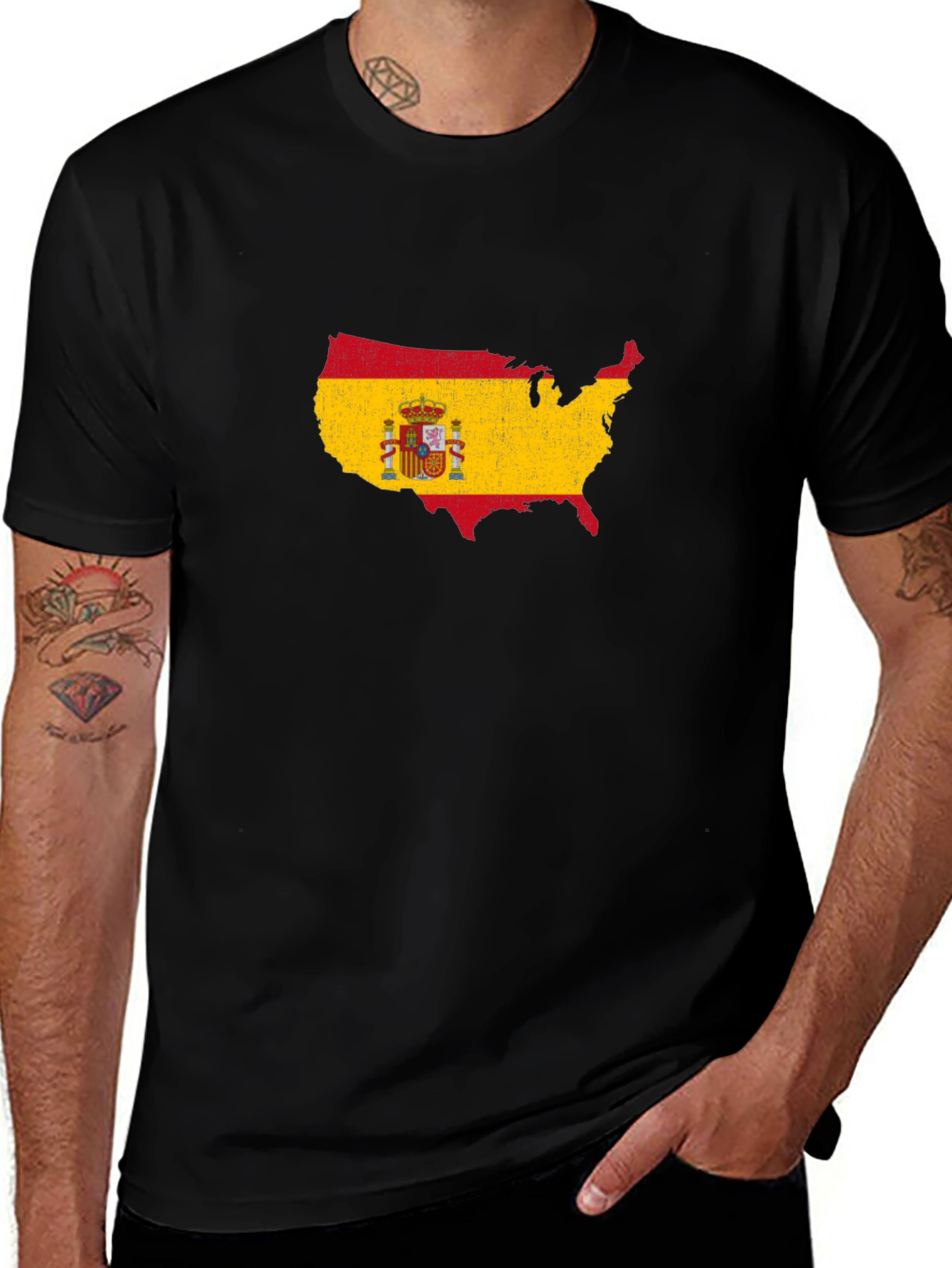 Spain Flag USA Map Graphic T-Shirt