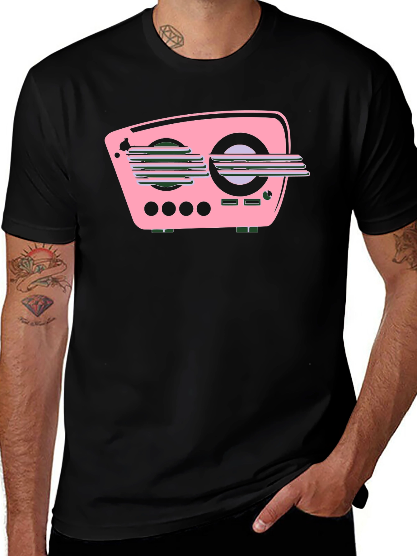 Variant 15 of Retro Radio Graphic Tee - Cool Black Cotton T-Shirt