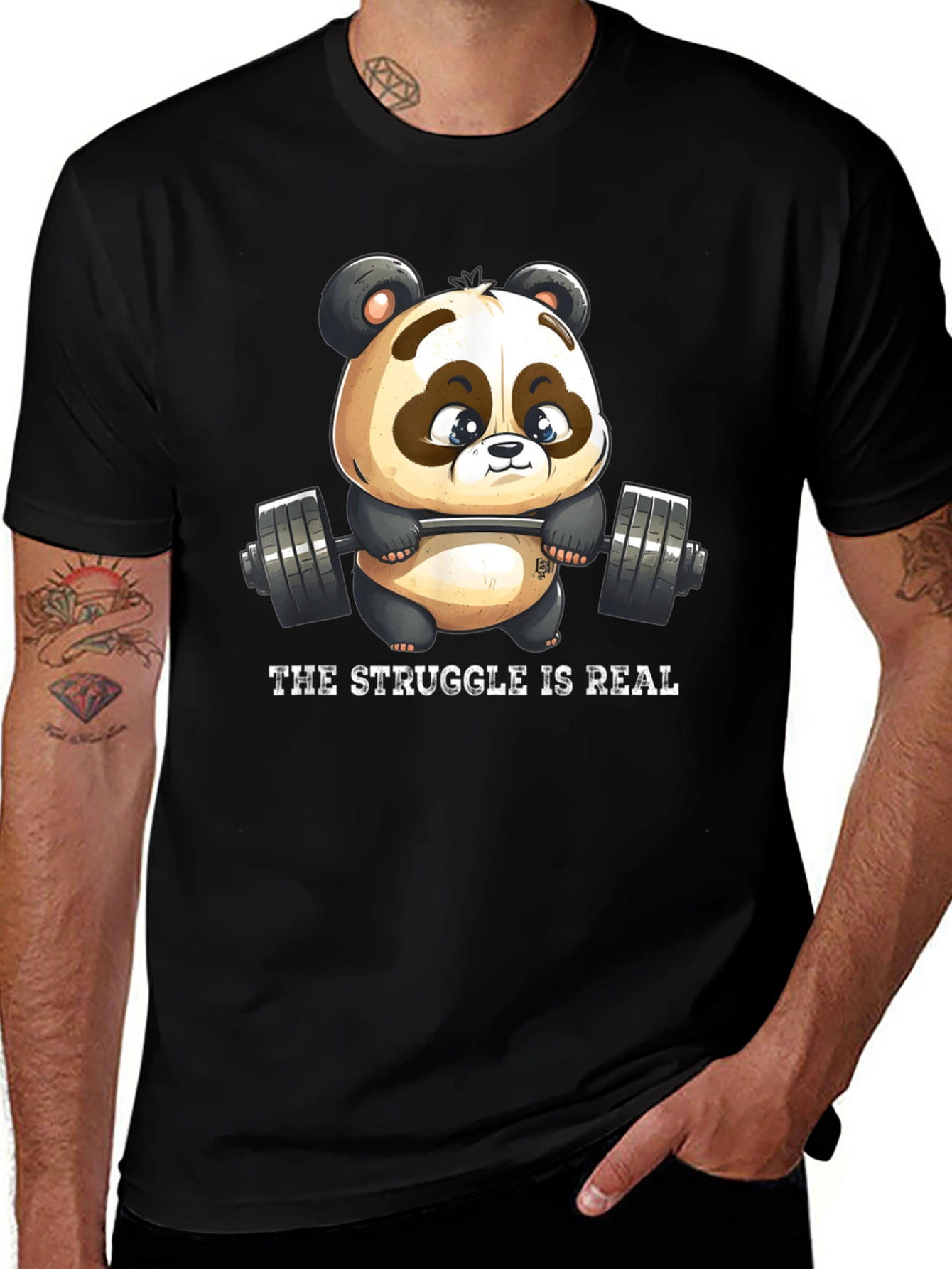 Variant 22 of Funny Panda Workout T-Shirt - The Struggle Is Real