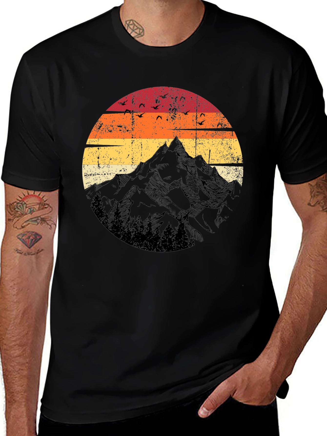 Variant 16 of Retro Mountain Sunset T-Shirt - Black