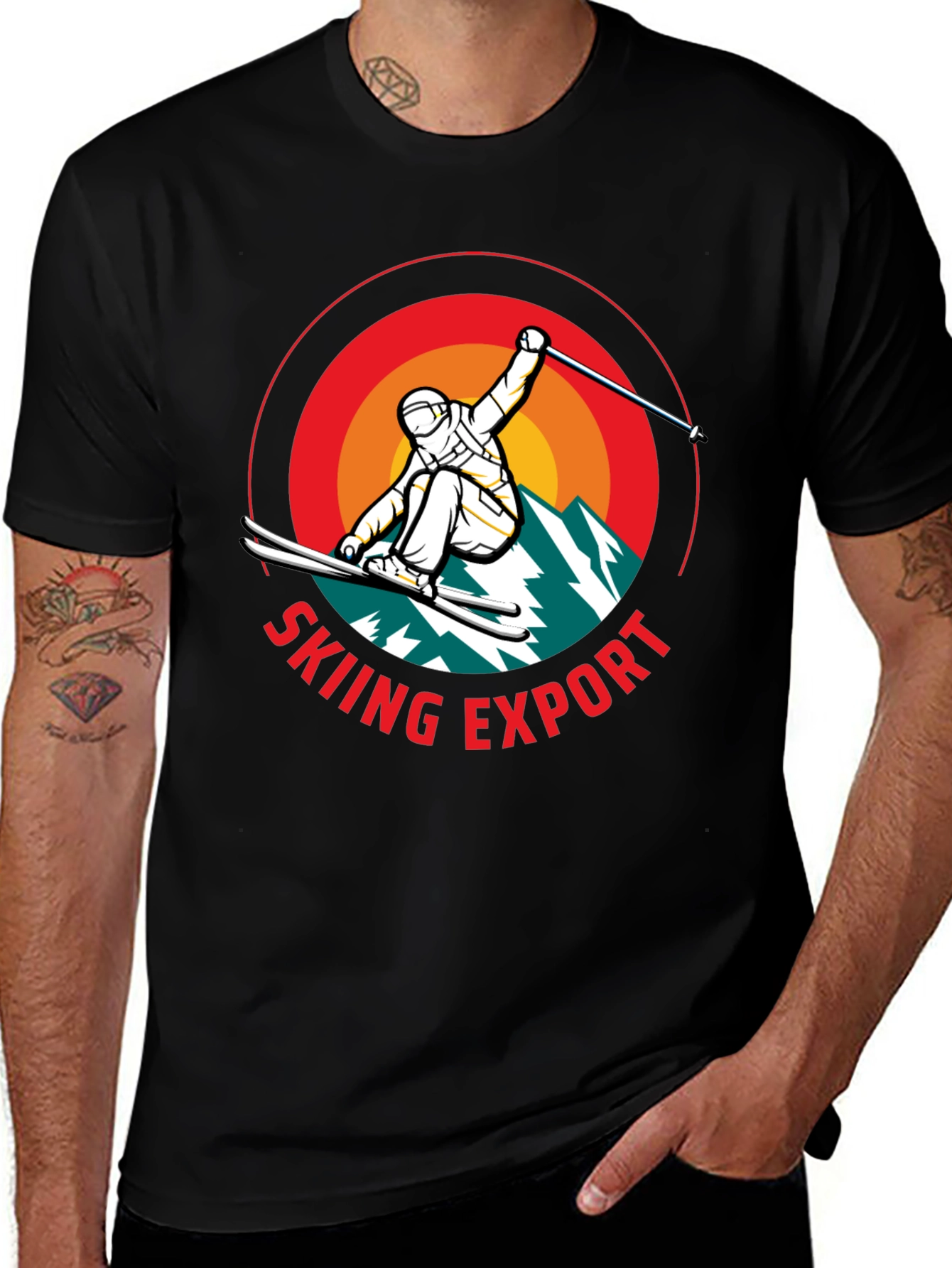 Variant 18 of Skiing Export Black T-Shirt