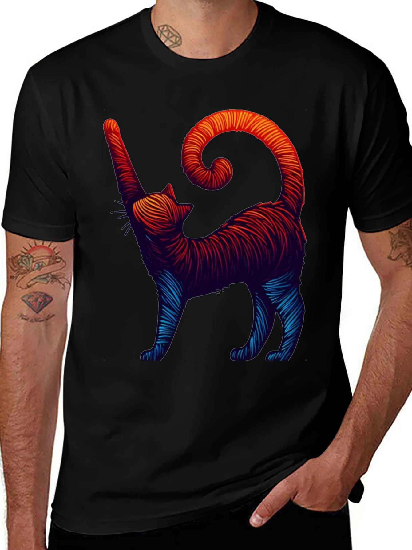 Variant 5 of Abstract Cat Graphic T-Shirt - Black