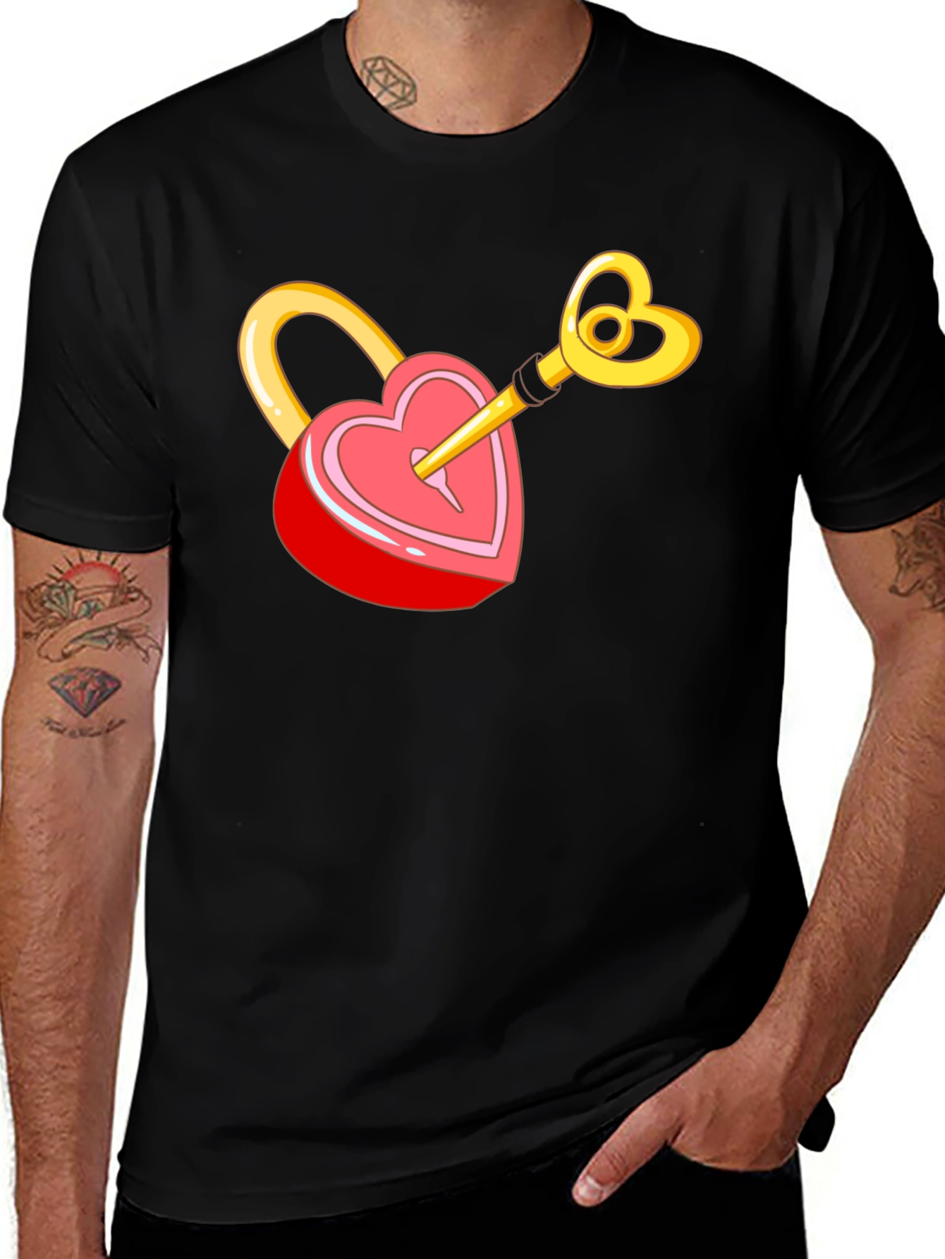 Variant 25 of Heart Lock & Key Graphic T-Shirt - Love Unlocked