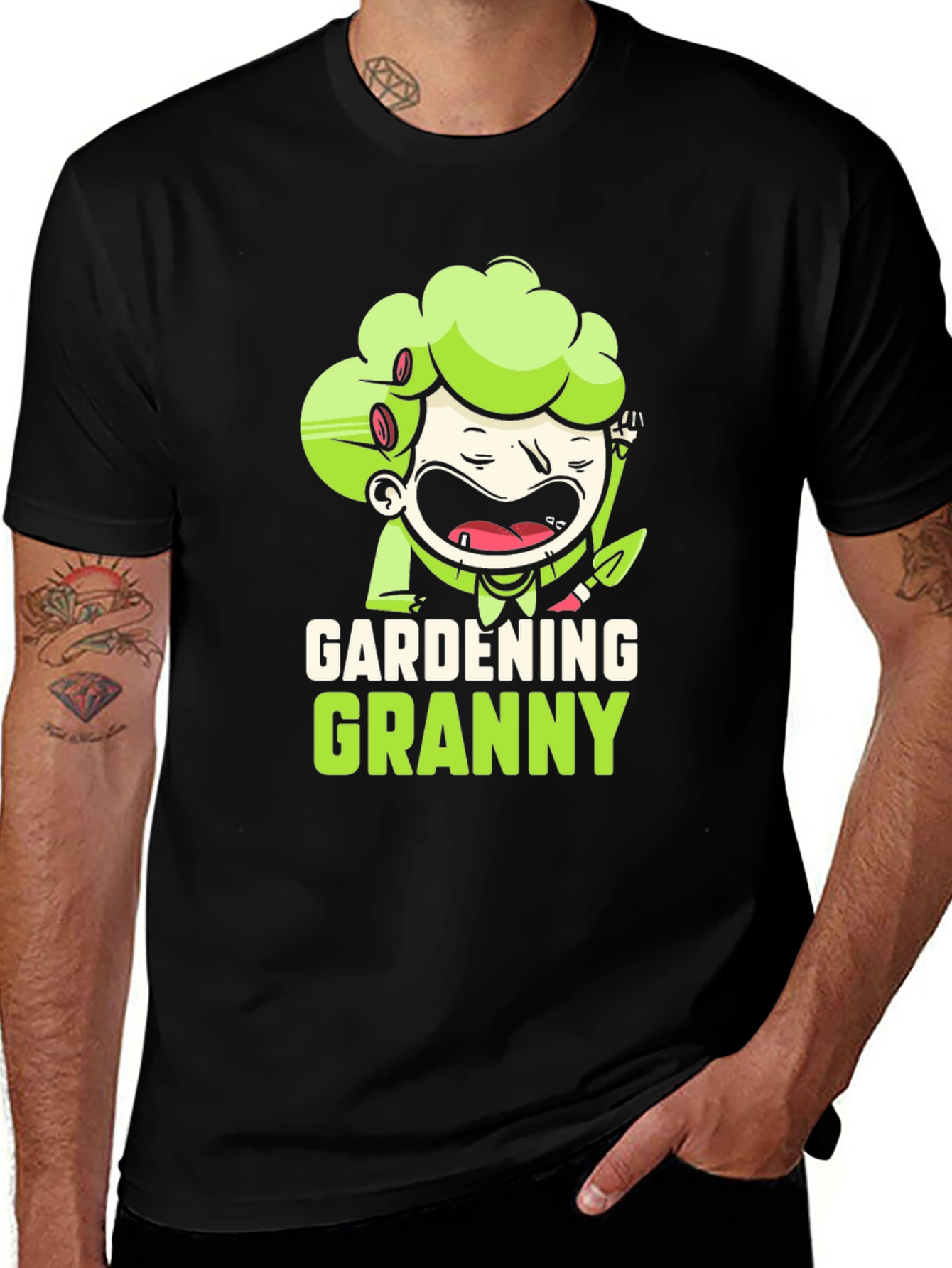 Variant 8 of Gardening Granny Black Graphic T-Shirt