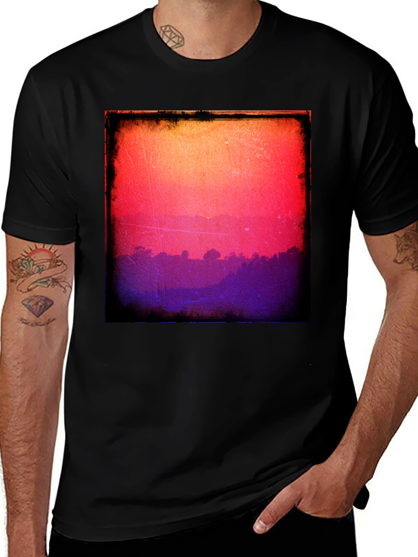Variant 14 of Retro Sunset Graphic Tee - Black Cotton Blend