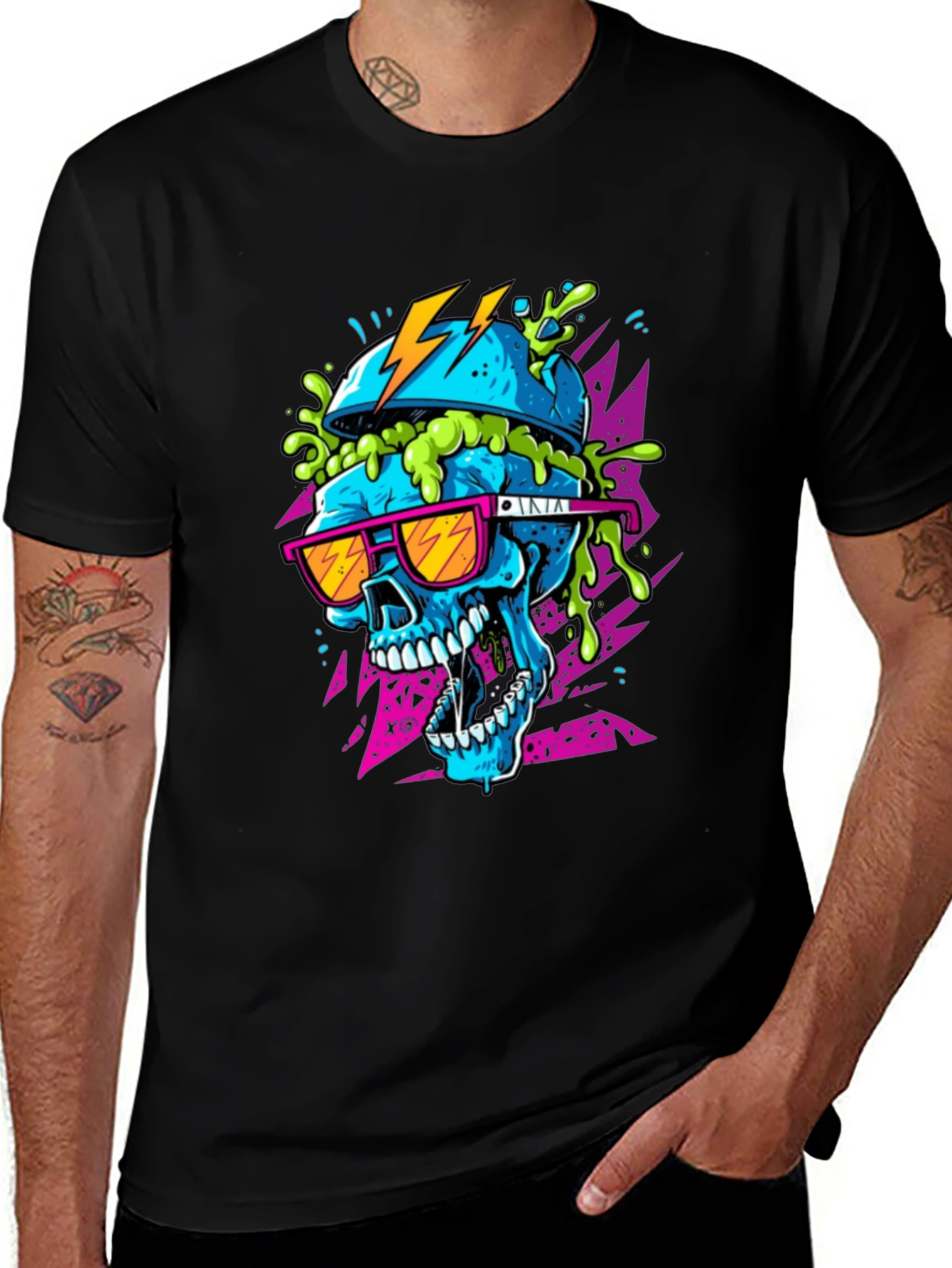 Variant 23 of Neon Skull Graphic Tee - Black