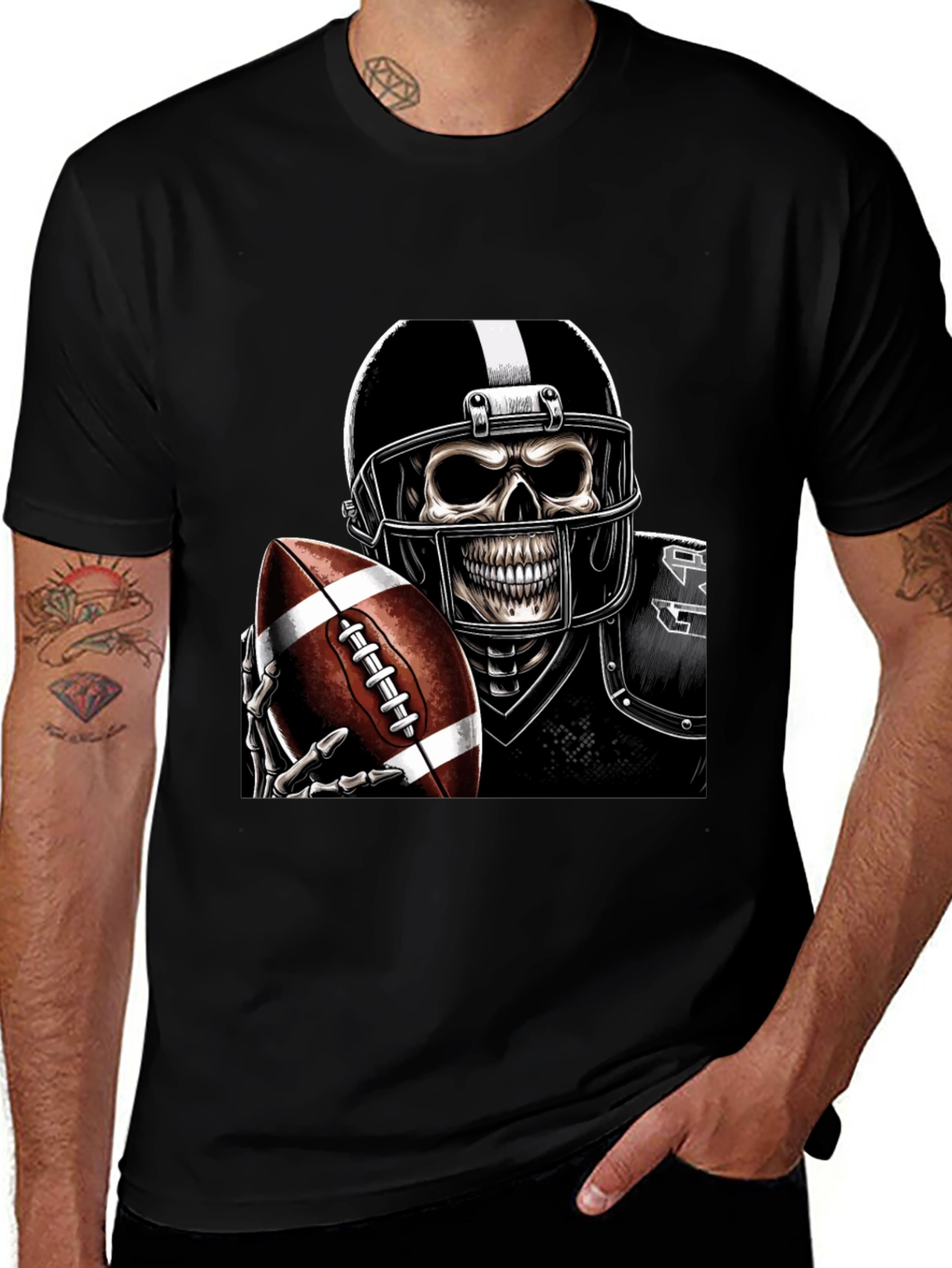 Variant 2 of Skeleton Football Player Graphic Tee - Black