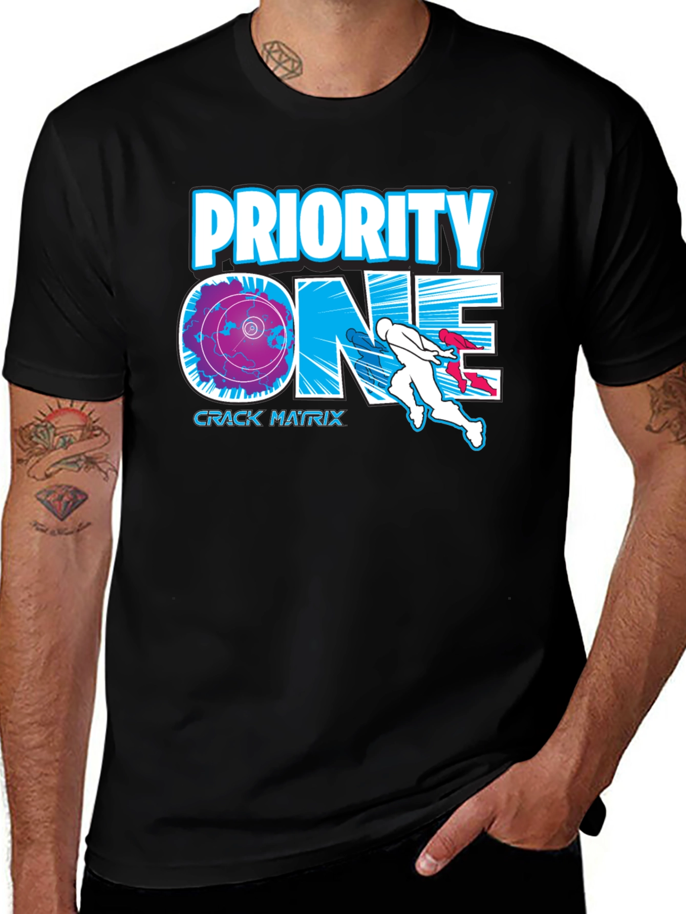 Variant 11 of Priority One Crack Matrix Black Graphic Tee
