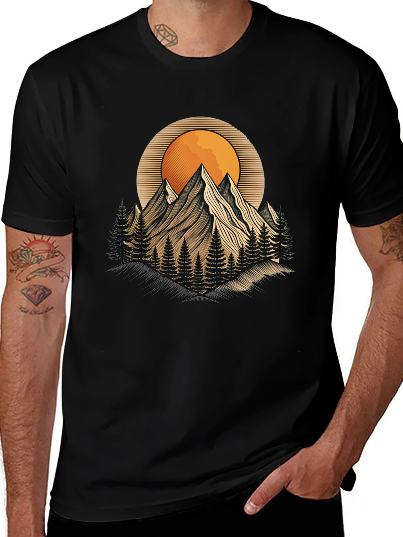 Variant 8 of Mountain Sunset Graphic Tee - Nature Inspired Black T-Shirt