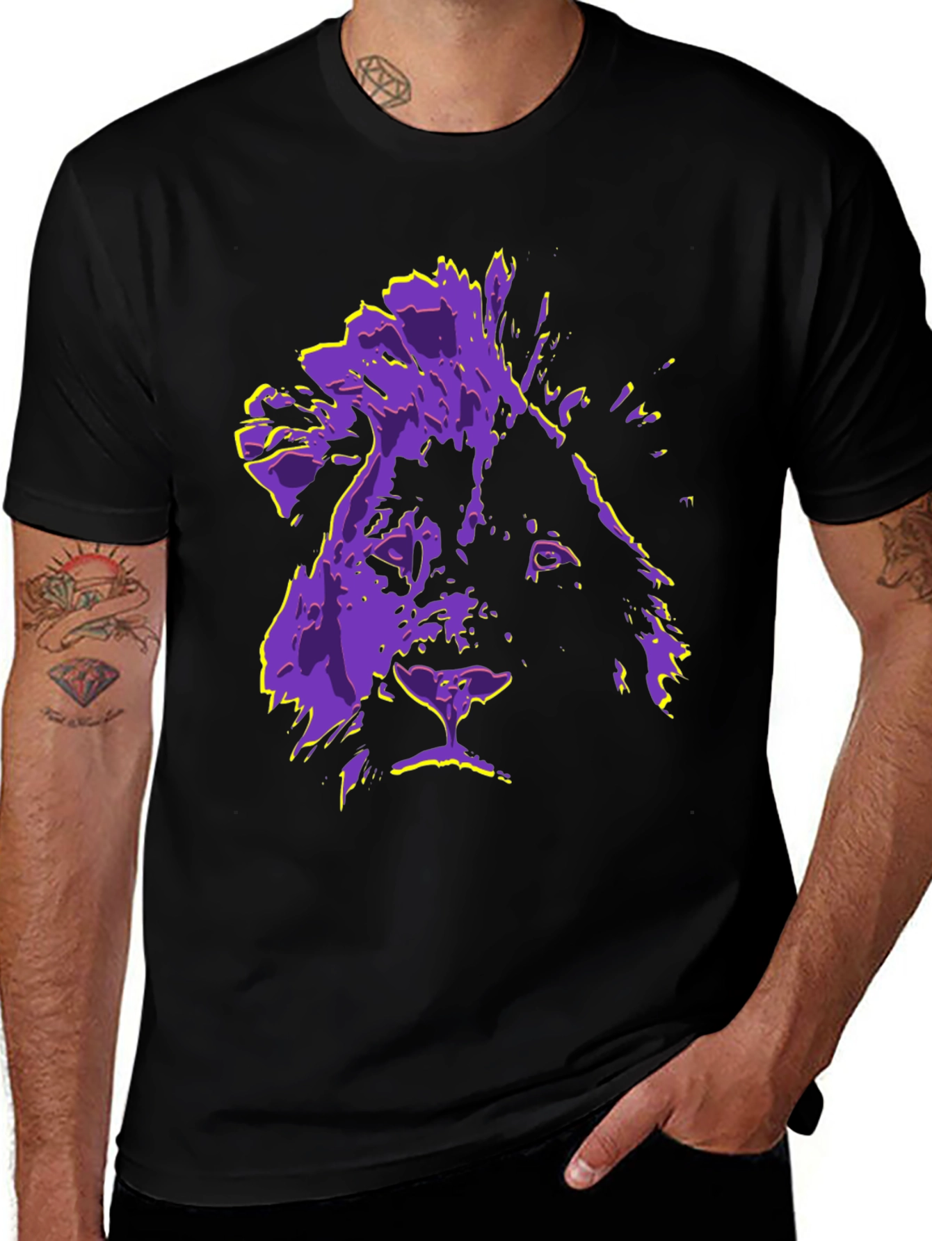 Variant 2 of Lion Graphic Tee - Purple & Yellow Print T-Shirt