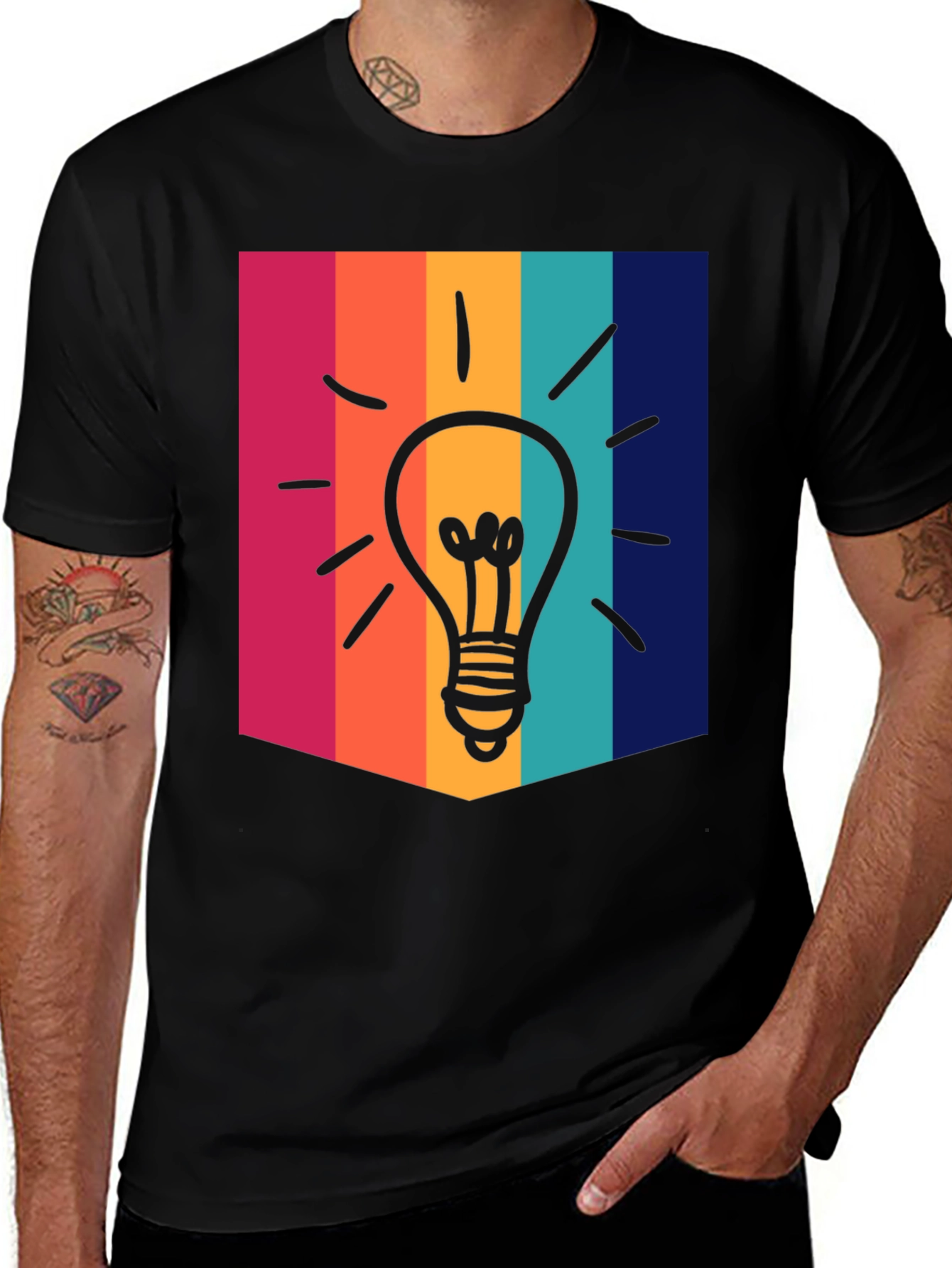 Variant 23 of Creative Idea Bulb Colorful Stripe T-Shirt