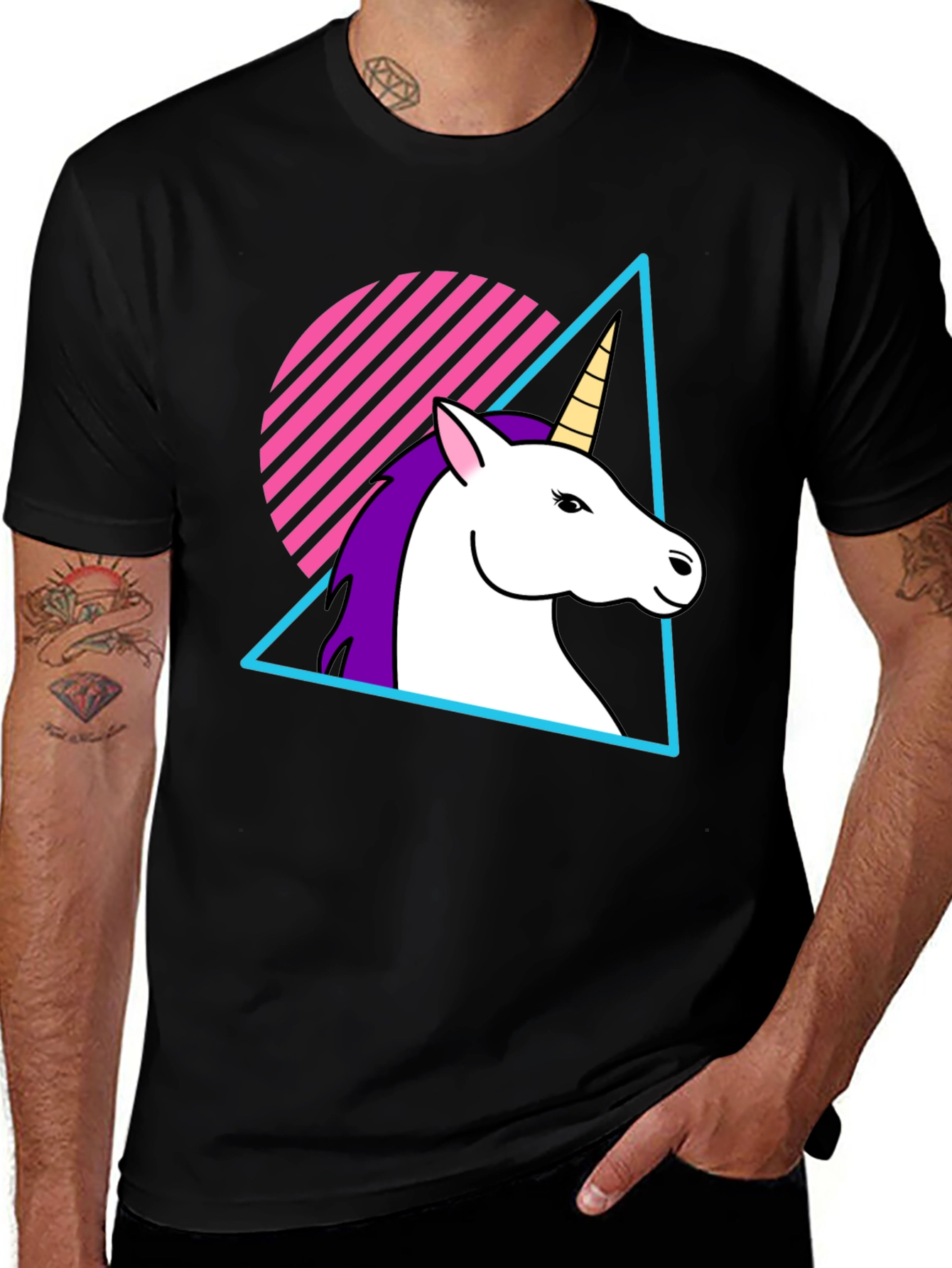Variant 22 of Unicorn Retro T-Shirt - Black Crew Neck Tee