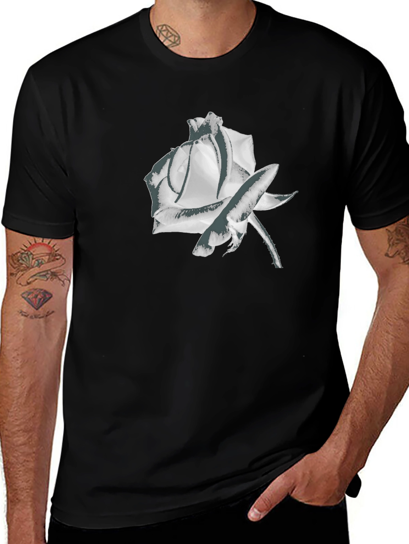 Variant 21 of Monochrome Rose Graphic Tee - Stylish & Modern