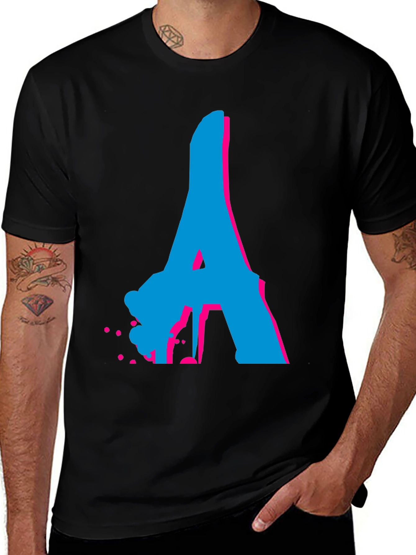 Variant 9 of Neon Letter A Graphic Black T-Shirt