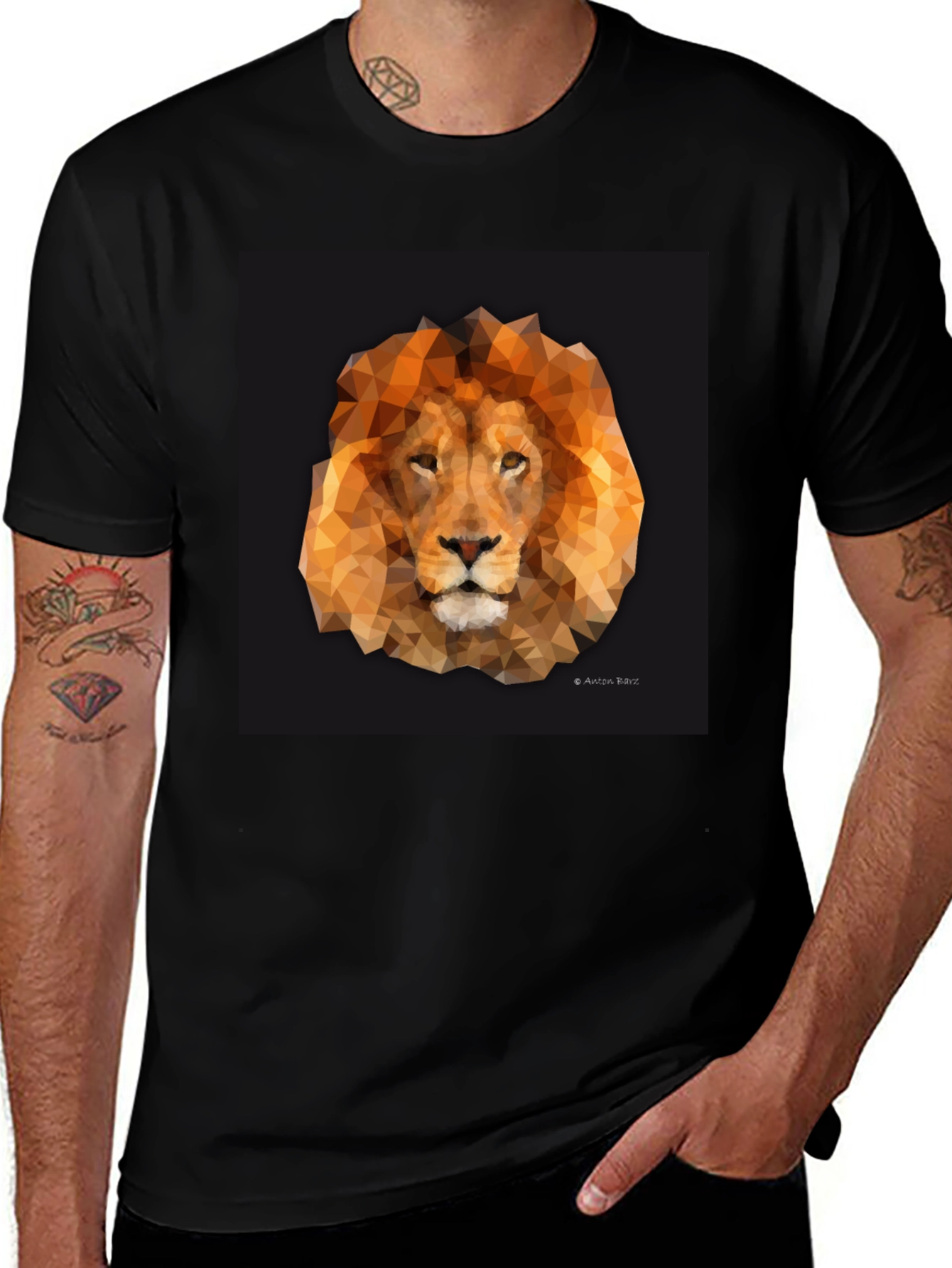 Variant 4 of Geometric Lion Graphic Tee - Stylish Black T-Shirt