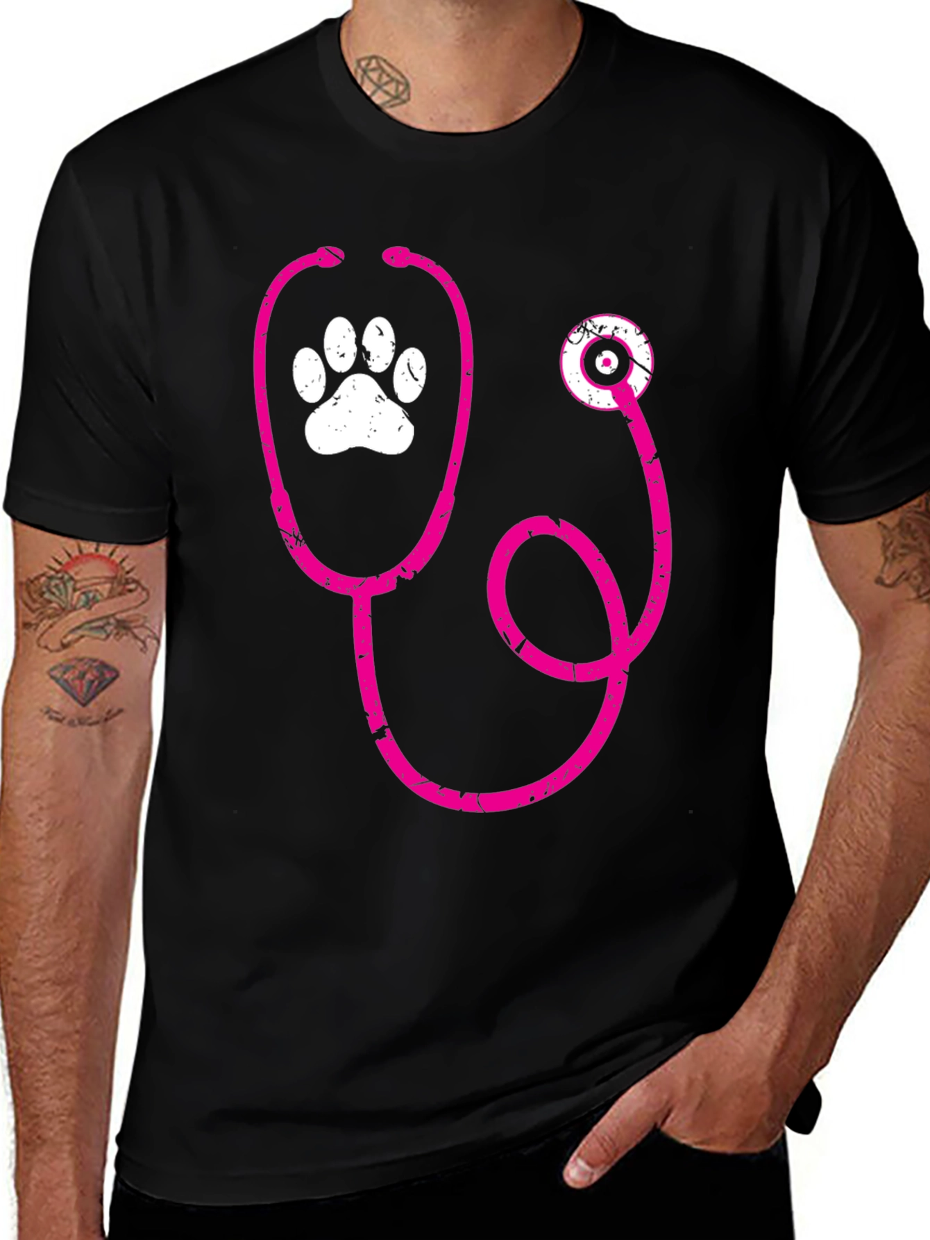 Variant 14 of Paw Print Stethoscope Black T-Shirt