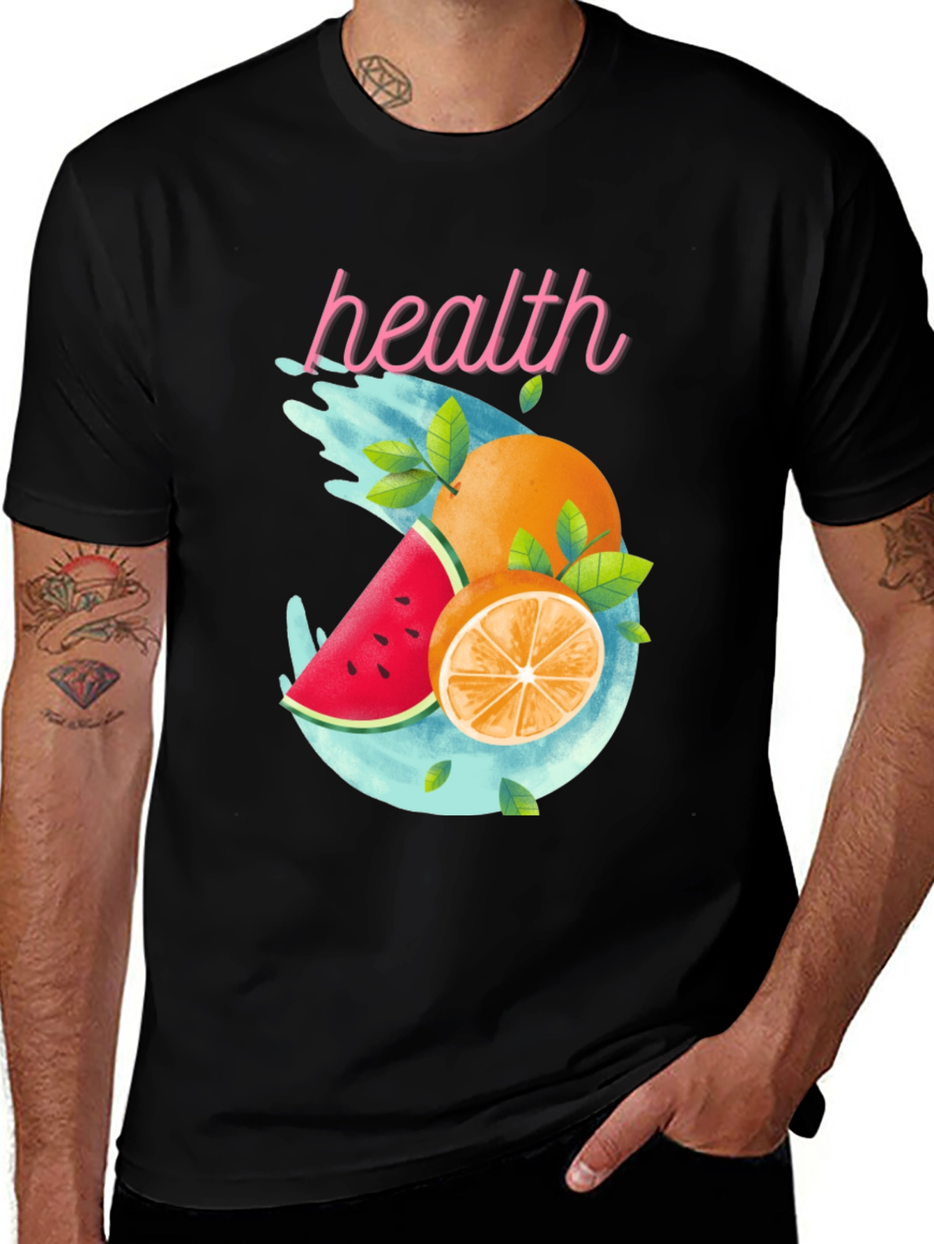 Variant 27 of Health Fruit T-Shirt: Watermelon, Orange Graphic Tee