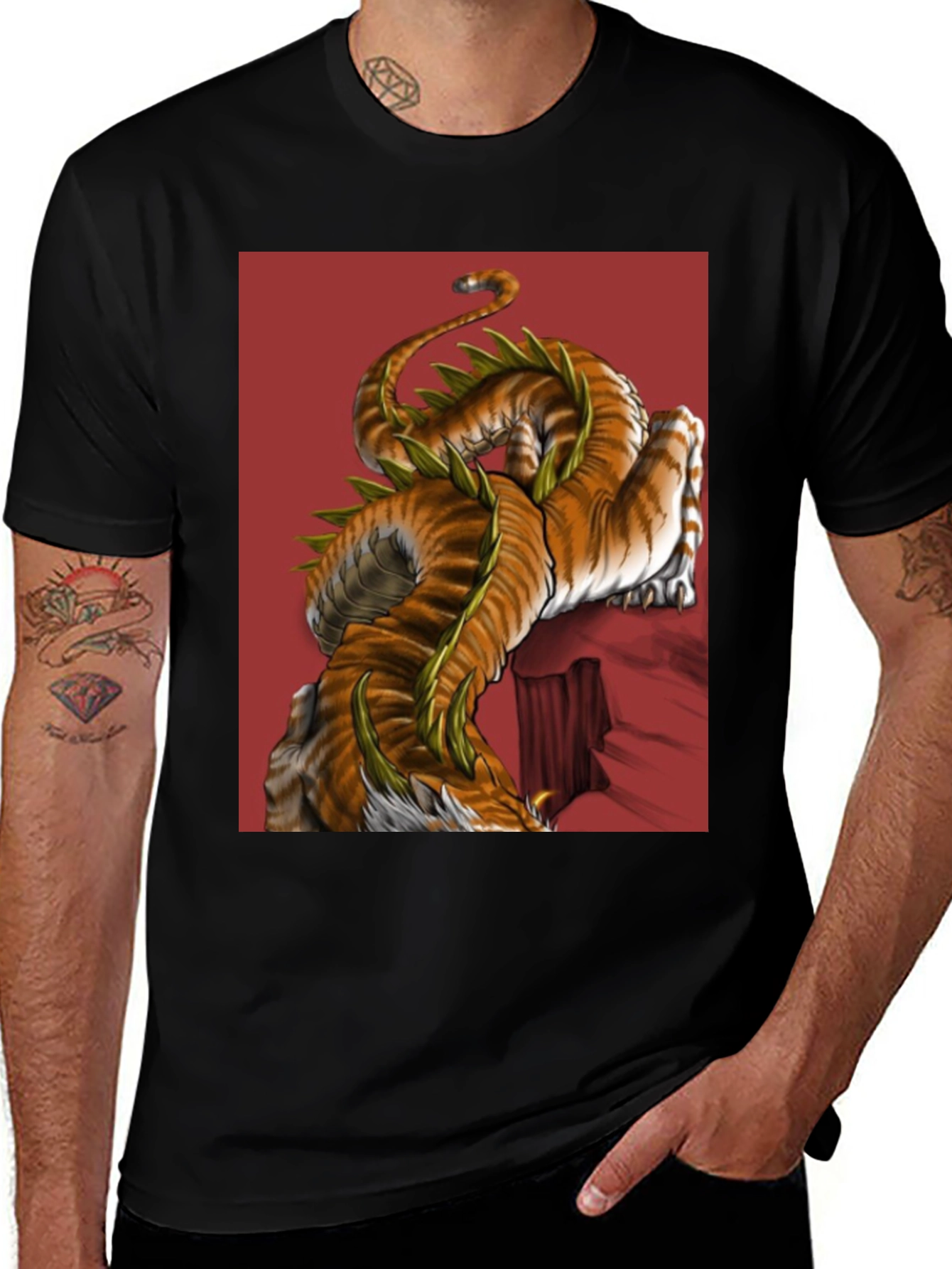 Variant 25 of Tiger Dragon Graphic Black T-Shirt