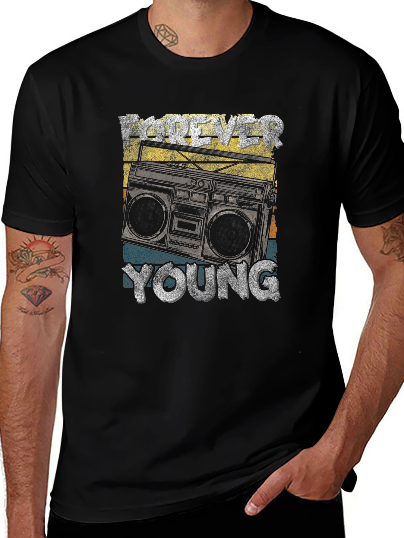 Variant 17 of Retro Boombox Graphic T-Shirt - Forever Young Design