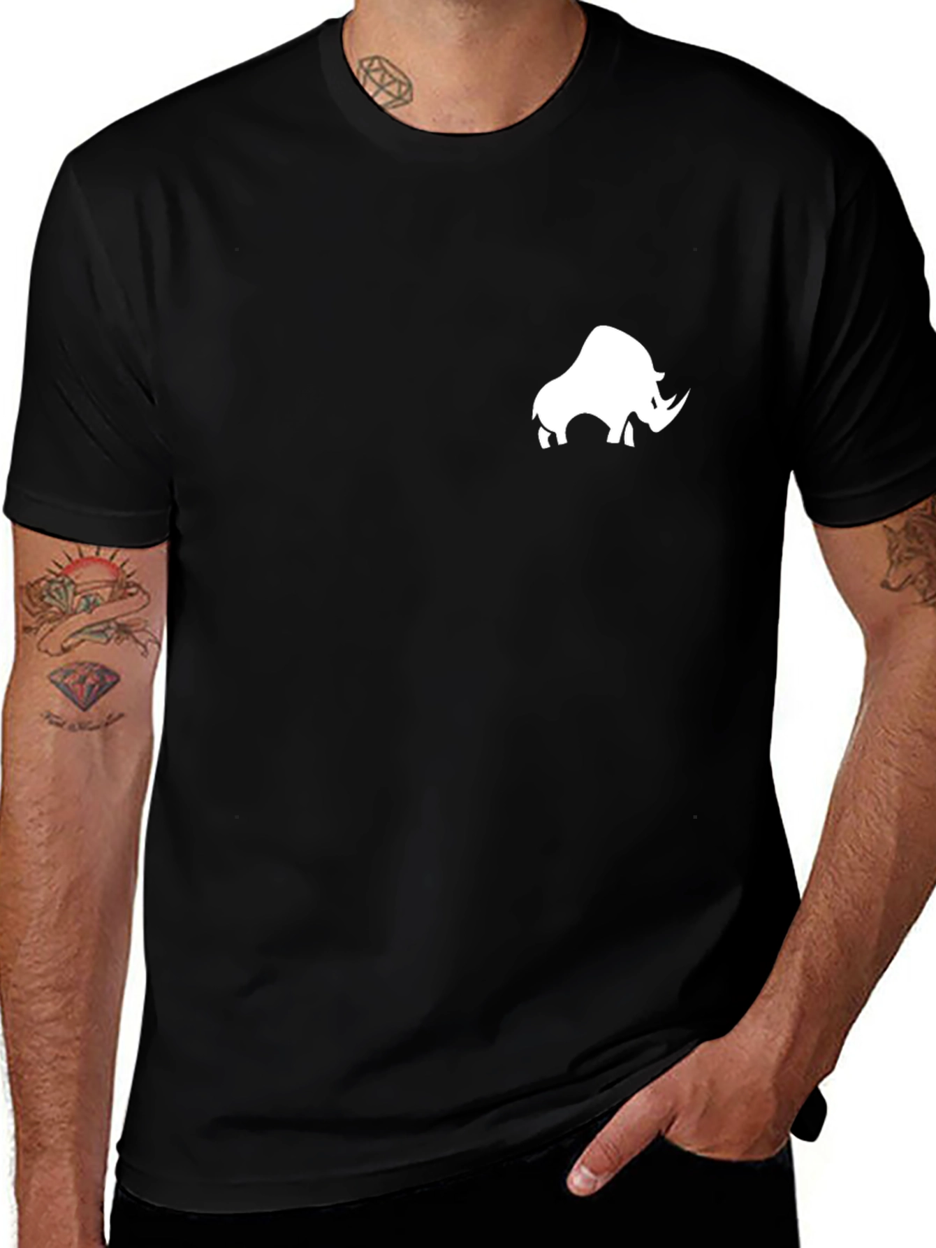 Variant 6 of Black T-Shirt with White Rhino Design