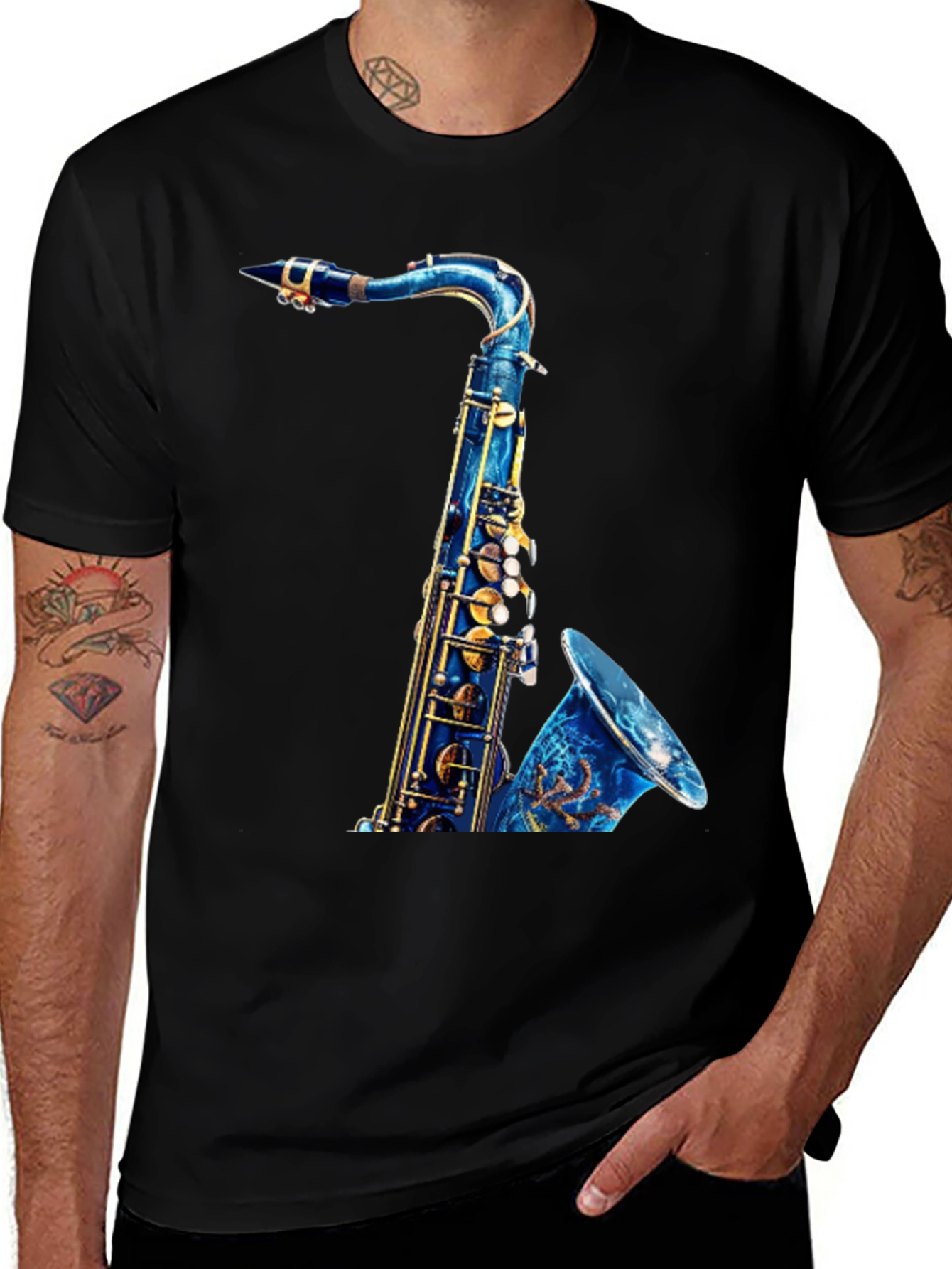 Variant 17 of Blue Saxophone Graphic Tee - Jazz Music Lover Shirt