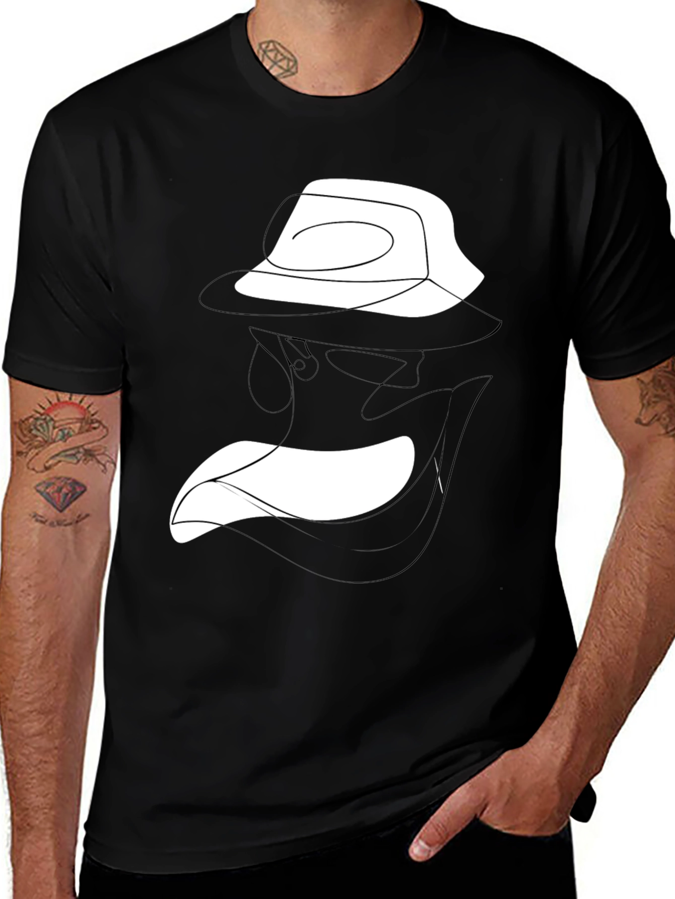 Variant 26 of Abstract Face Line Art Black T-Shirt