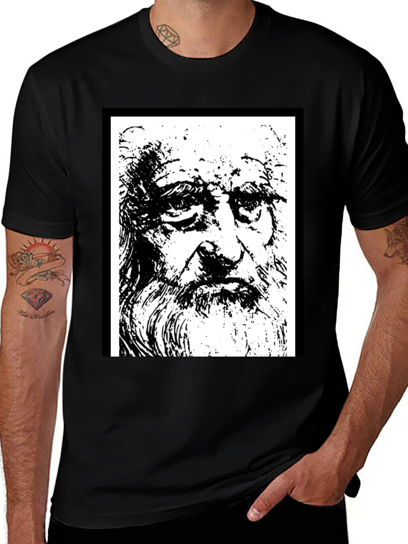Variant 14 of Da Vinci Sketch Tee - Artistic Black T-Shirt