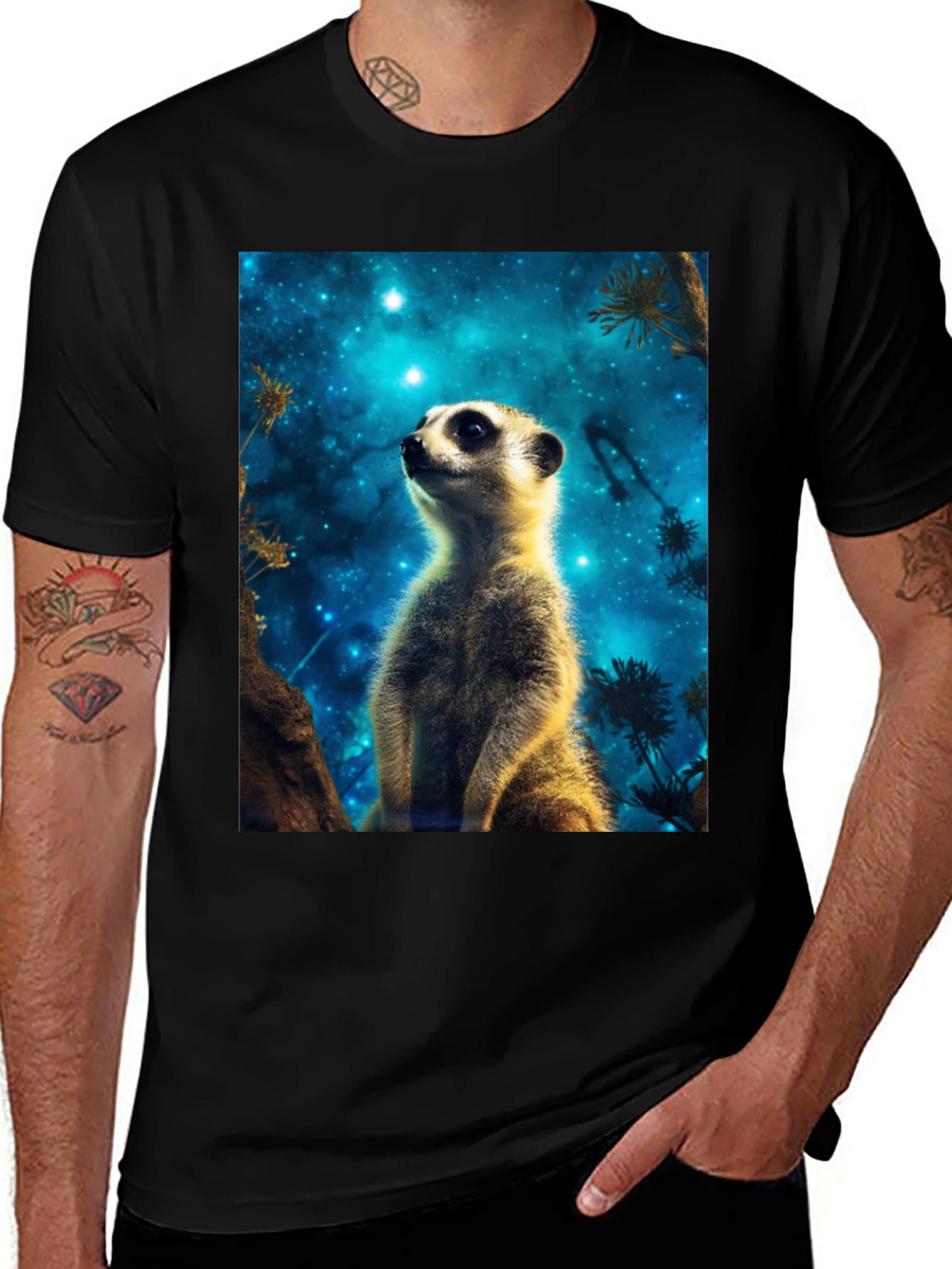 Variant 4 of Meerkat Galaxy T-Shirt - Black Cotton Tee