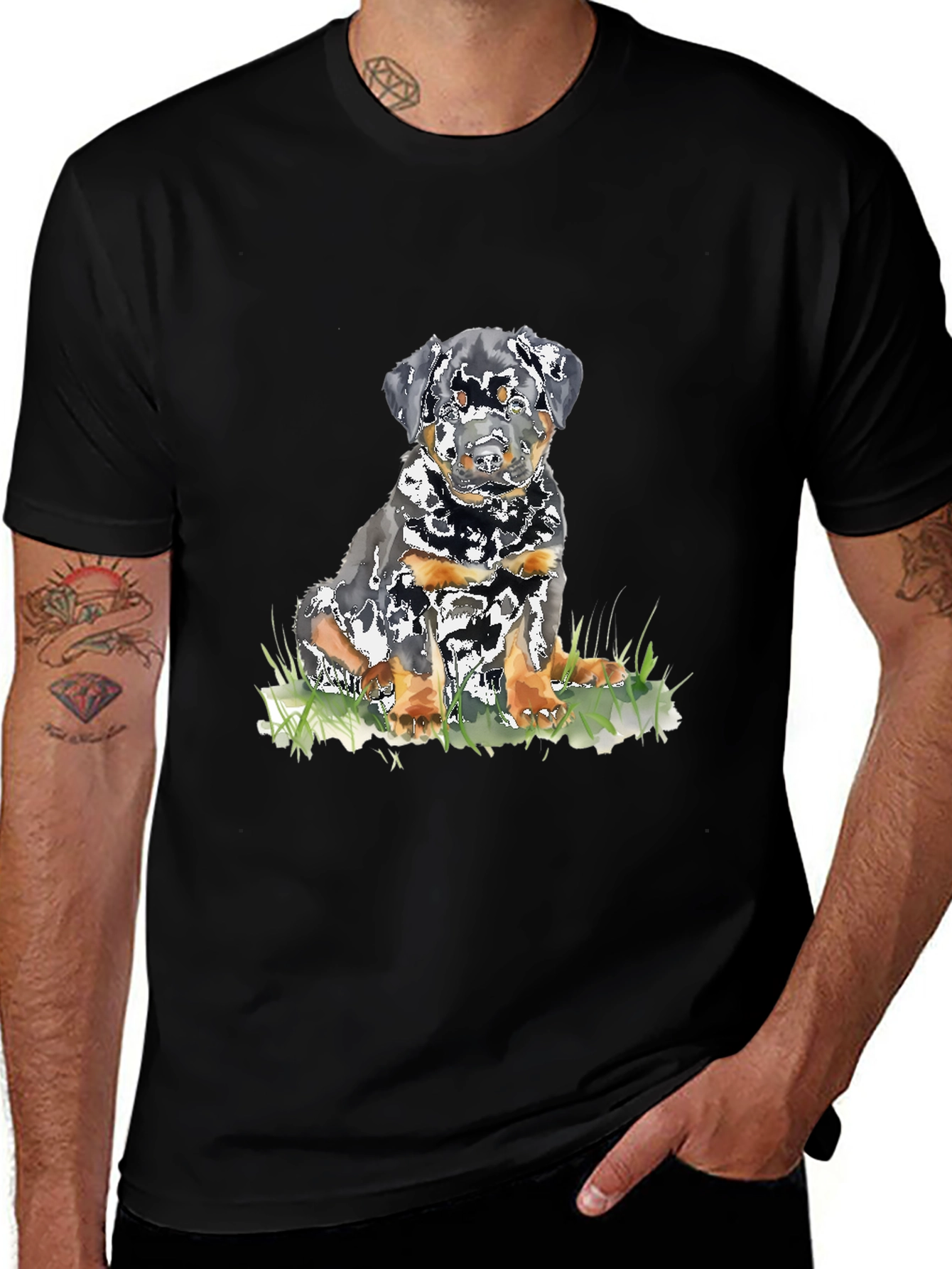 Variant 8 of Rottweiler Puppy Graphic T-Shirt - Black Casual Tee