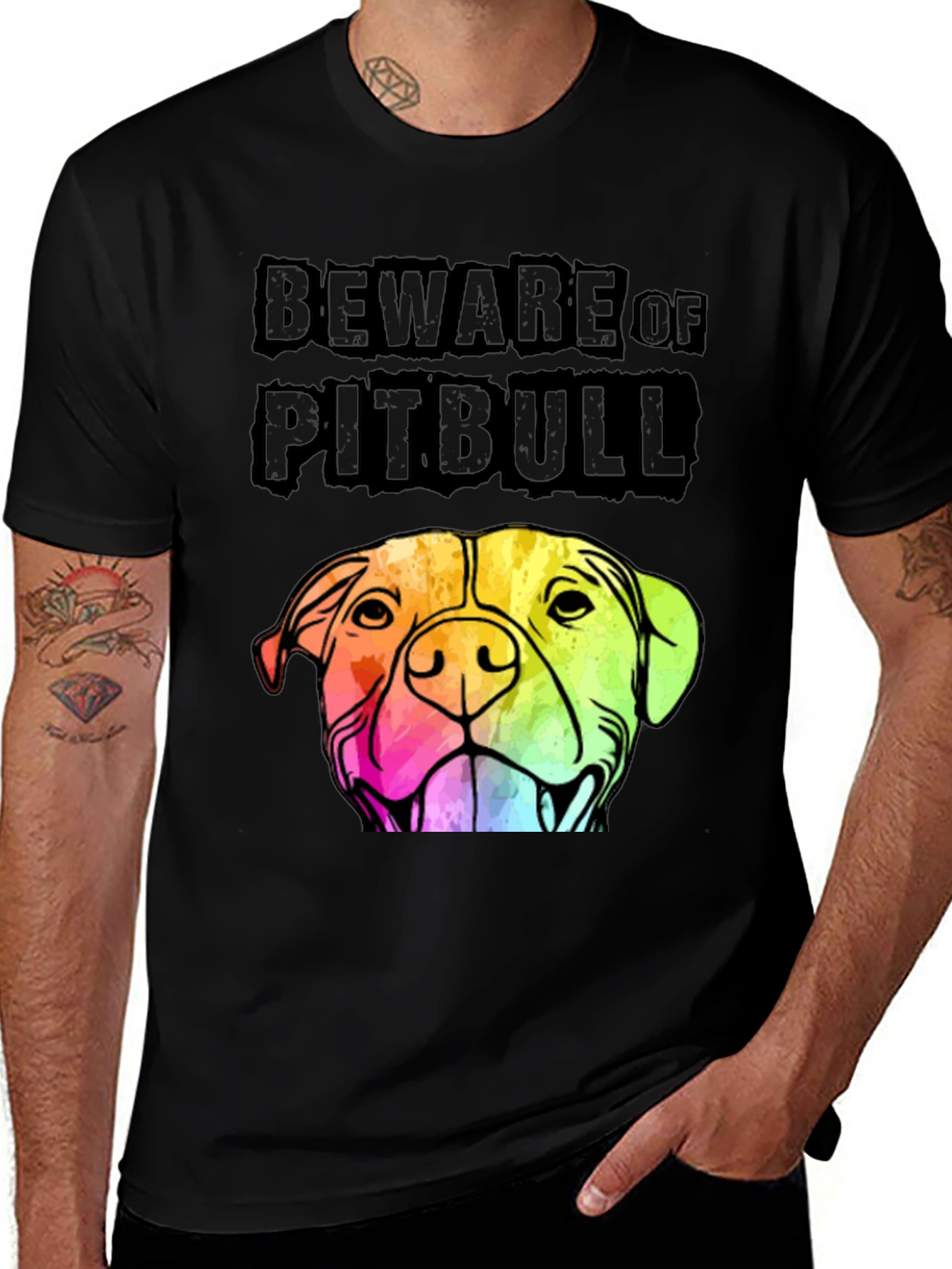 Beware of Pitbull Graphic Tee - Black