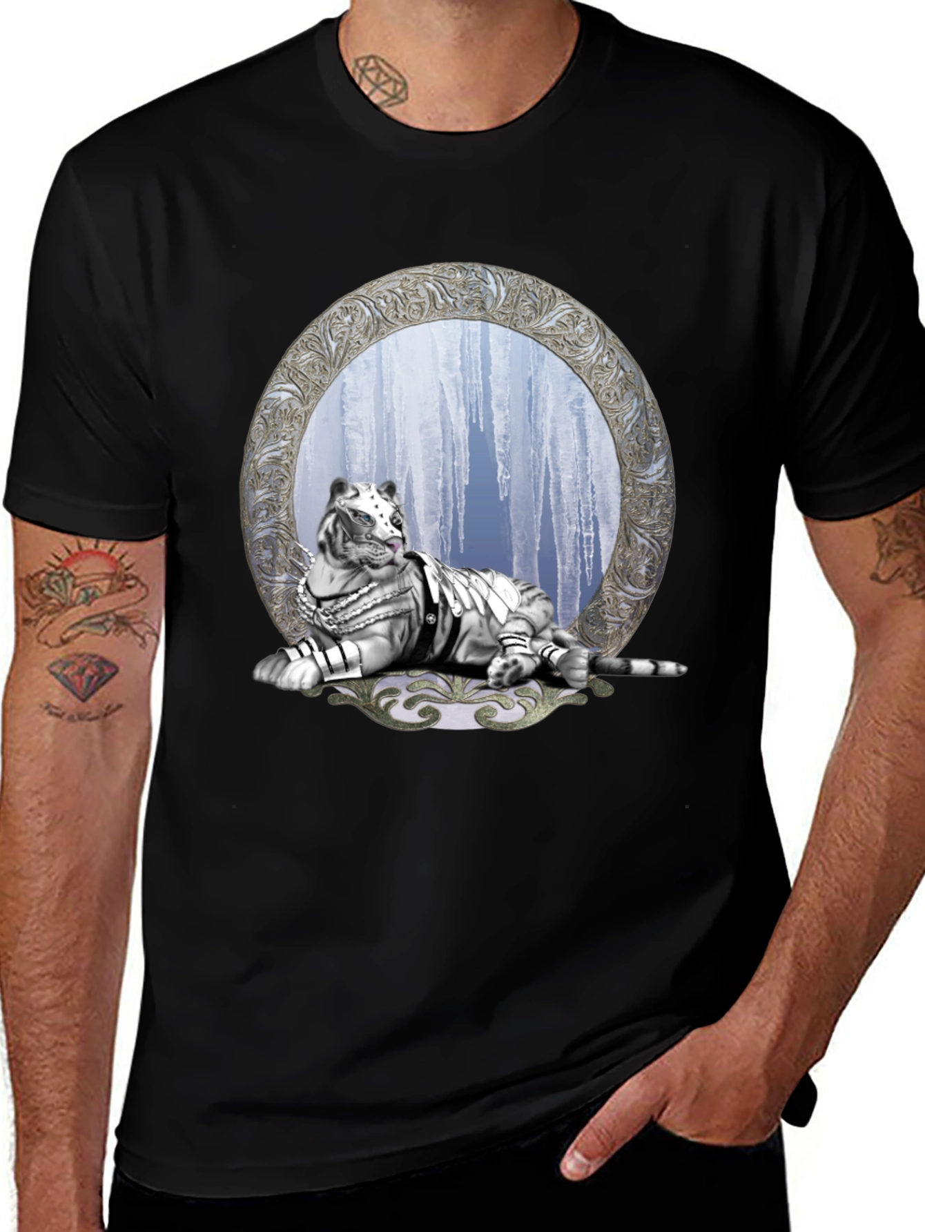 Variant 15 of Black T-Shirt with White Tiger & Icicle Graphic
