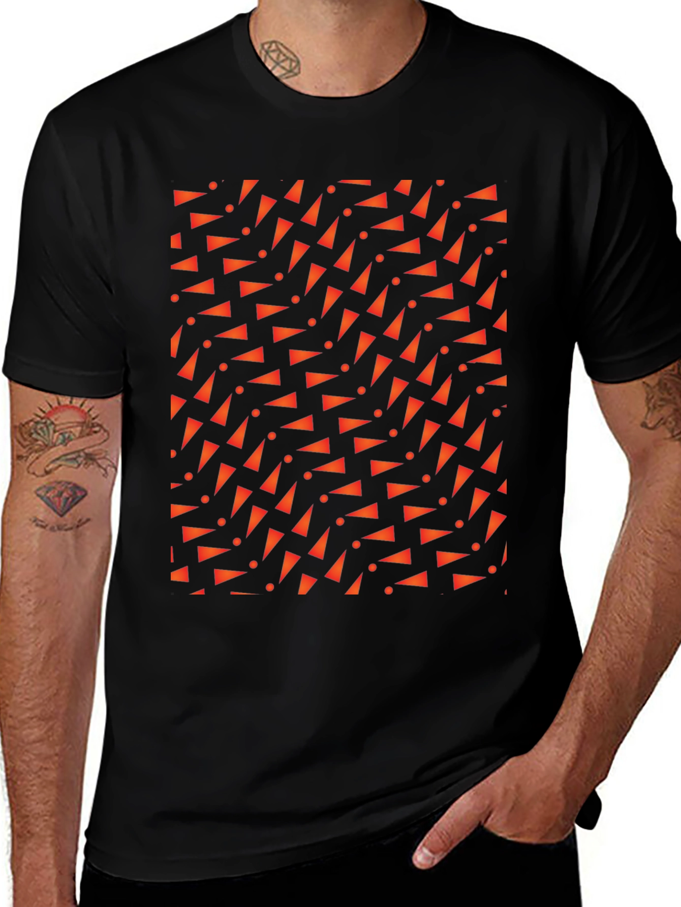 Geometric Triangle Pattern Black T-Shirt