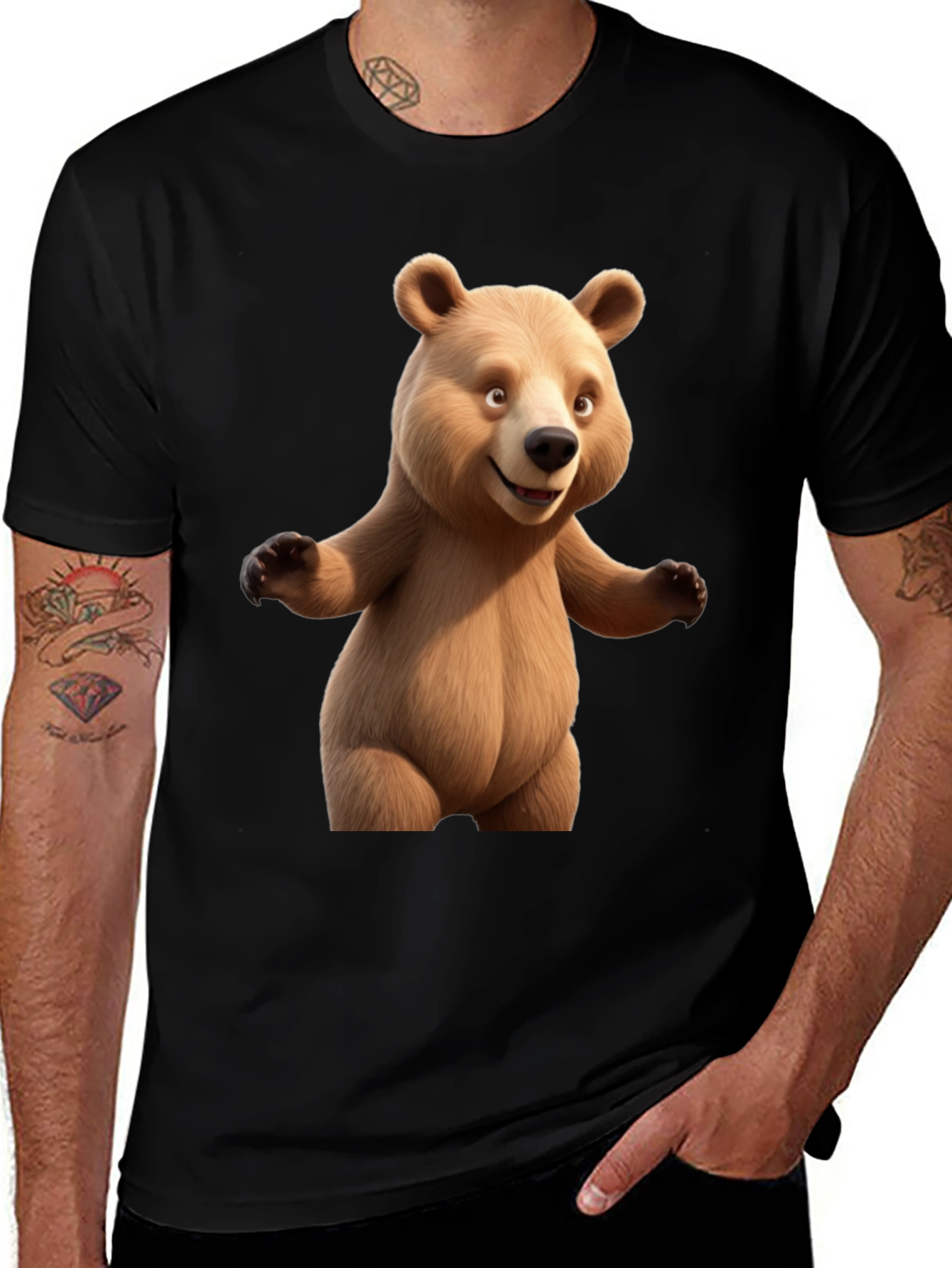 Variant 17 of Cartoon Bear Graphic Tee - Black