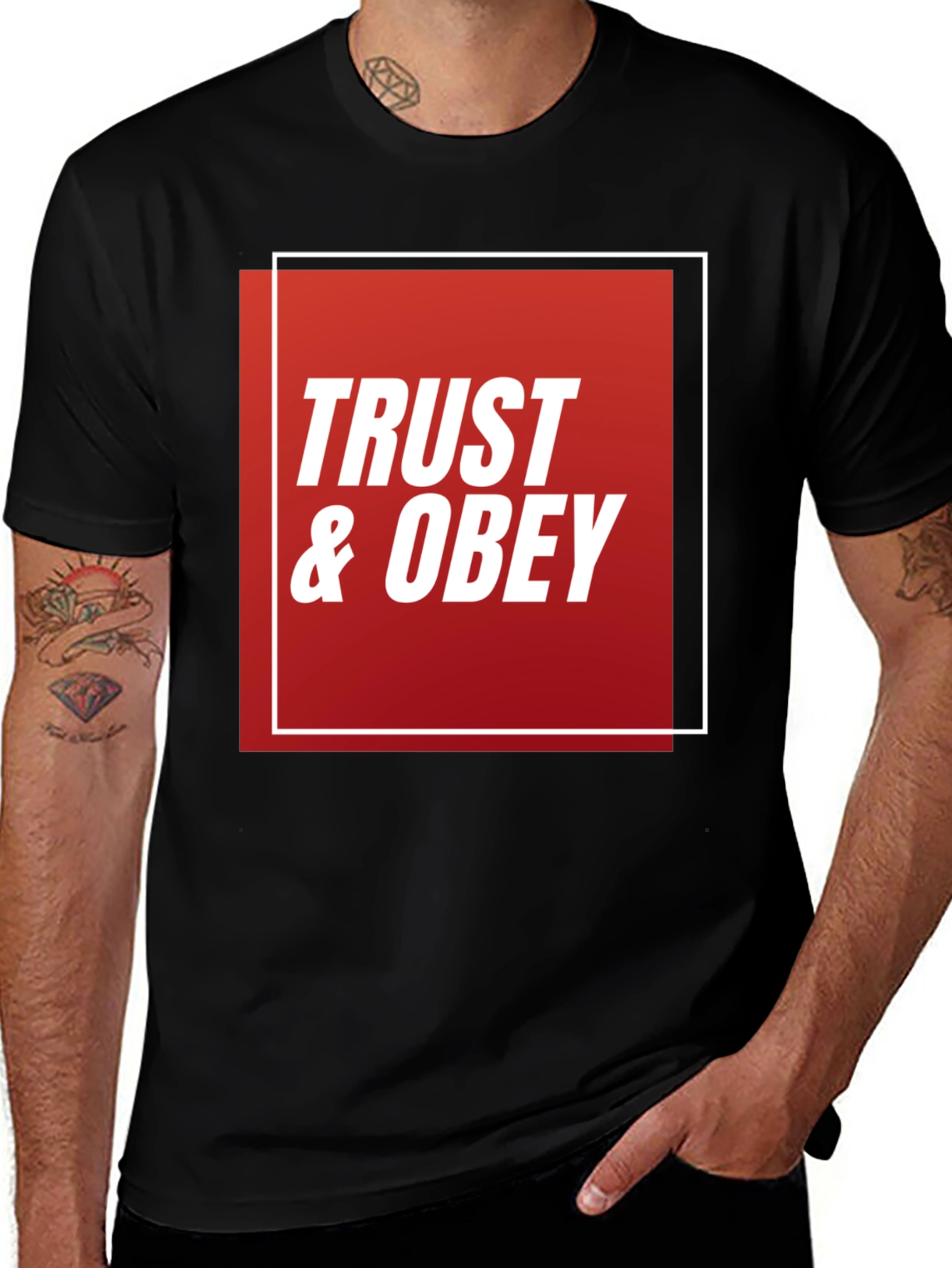 Variant 8 of Trust & Obey Graphic Tee - Black Cotton T-Shirt