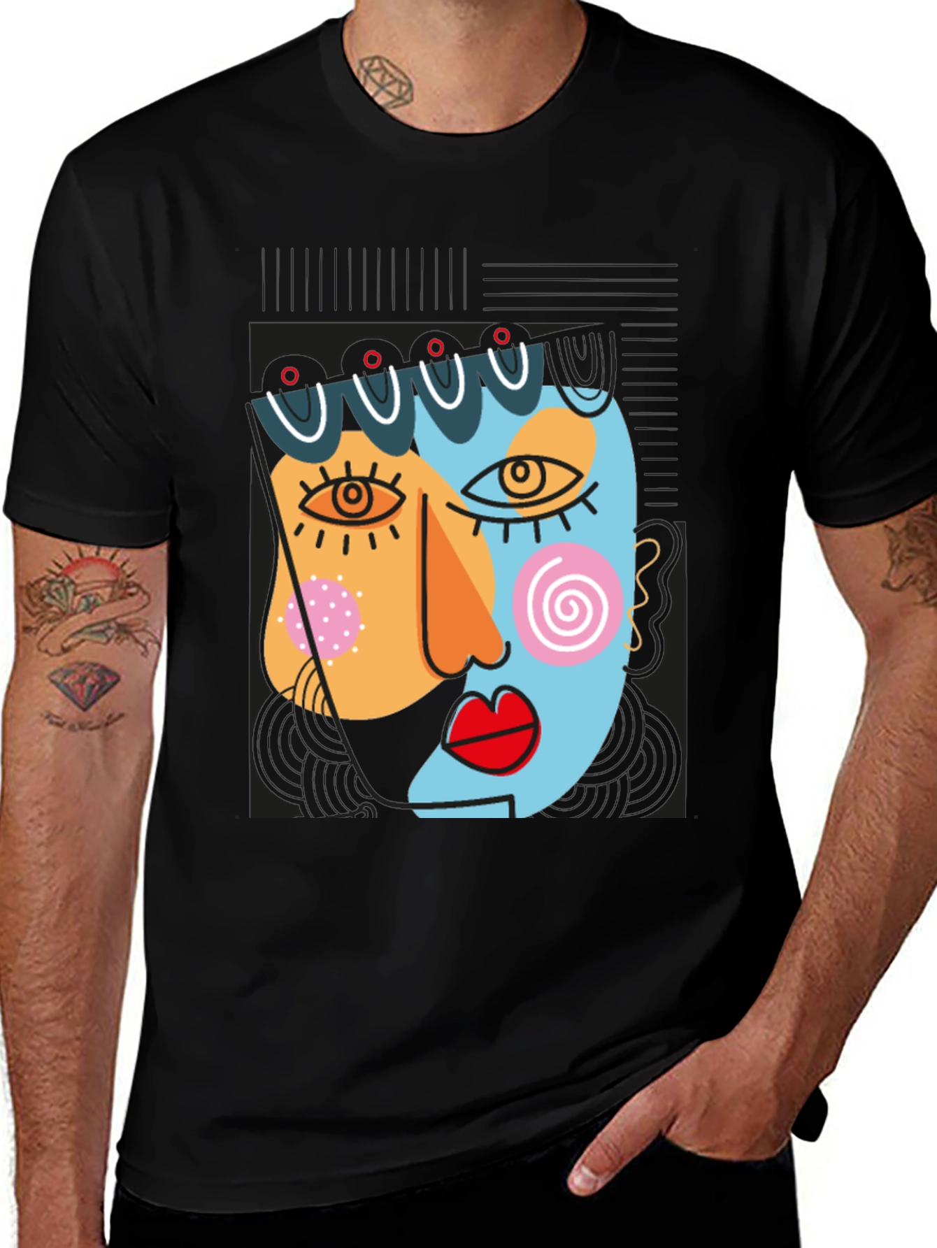 Variant 11 of Abstract Art Face Graphic Black T-Shirt