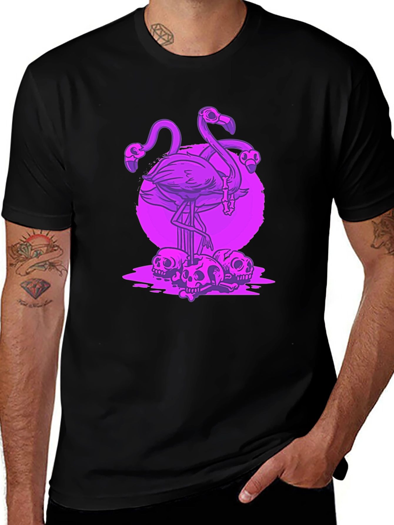 Variant 10 of Flamingo Skulls Graphic Tee - Black T-Shirt