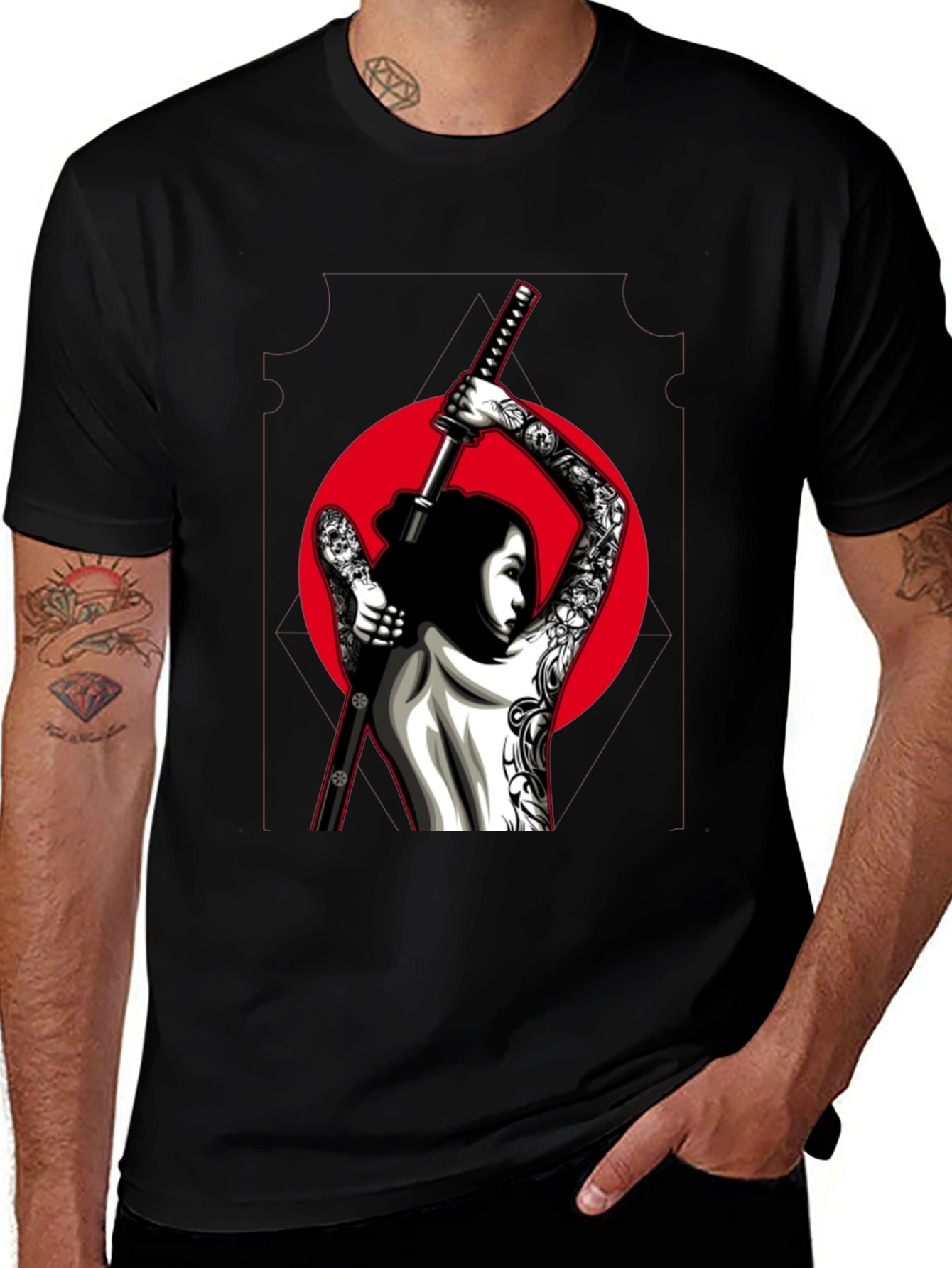 Variant 22 of Samurai Tattoo Graphic Tee - Black