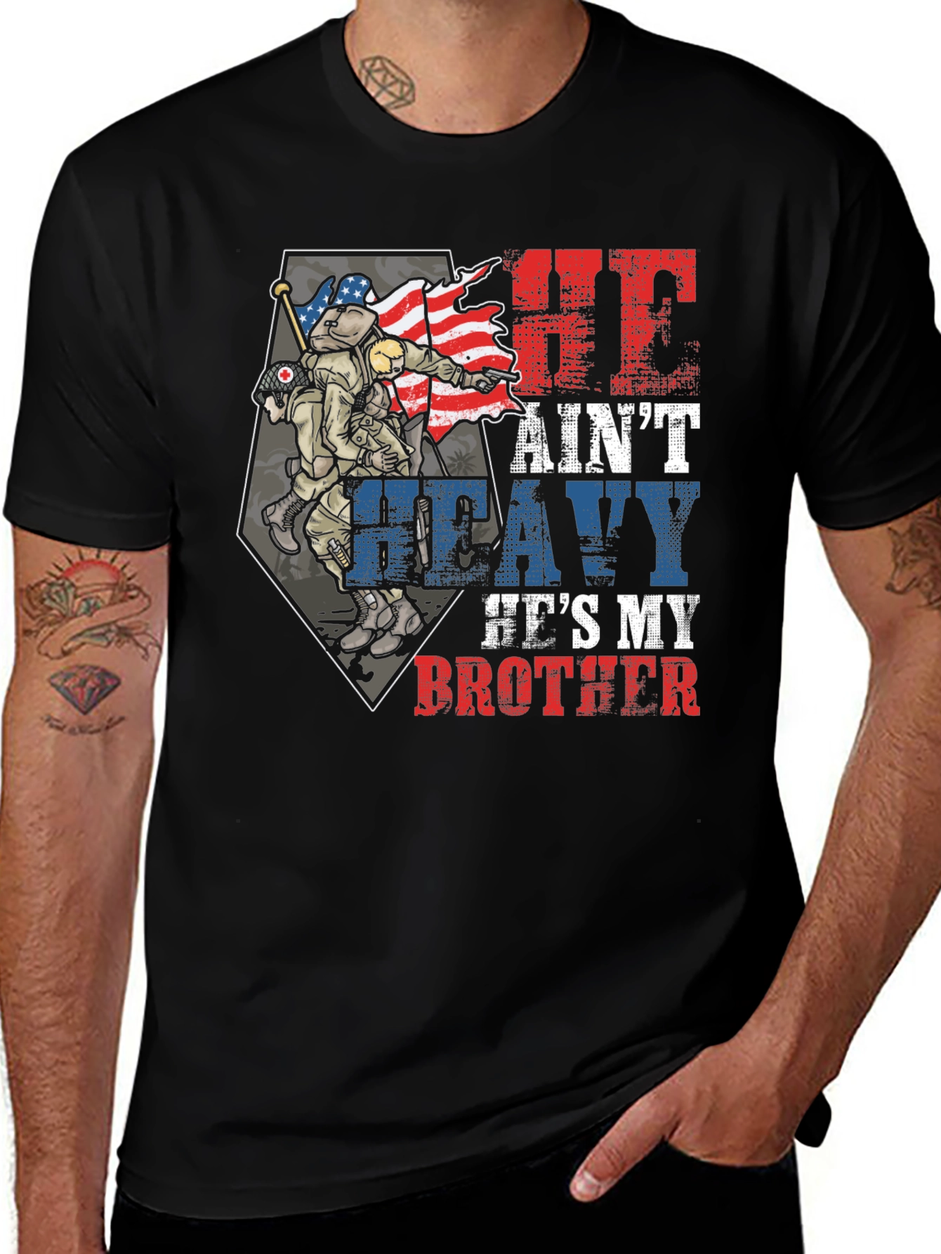 Variant 27 of He Ain't Heavy T-Shirt - Patriotic Brother Design