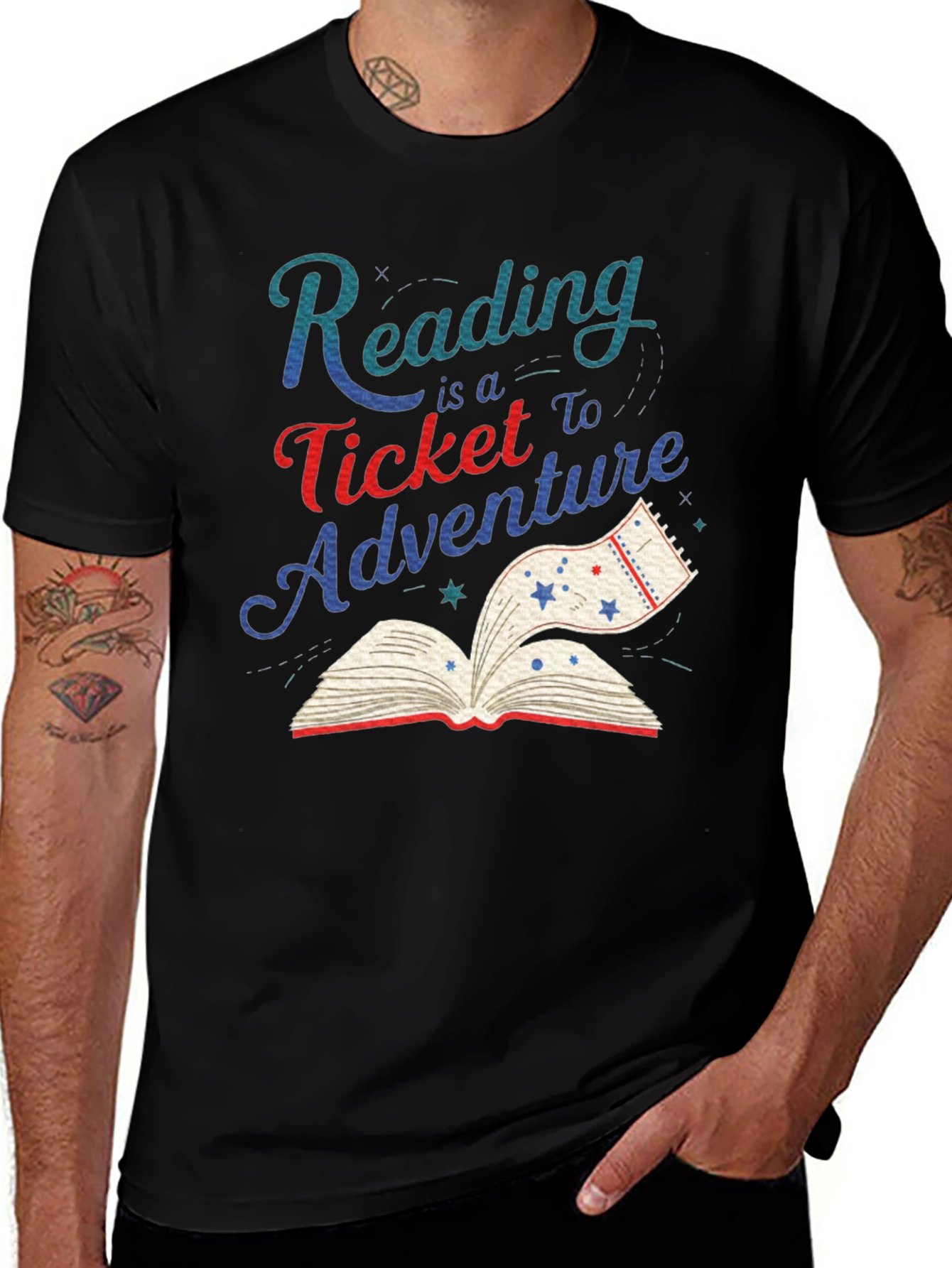 Black Reading Adventure Graphic Tee main image