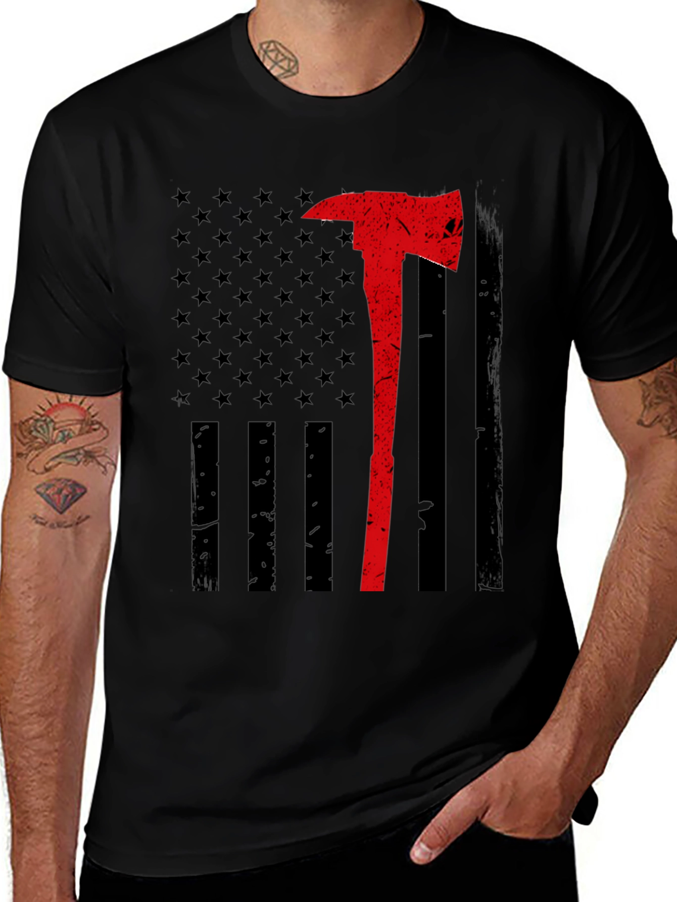 Variant 14 of Firefighter Axe Flag Graphic Tee - Honor & Courage