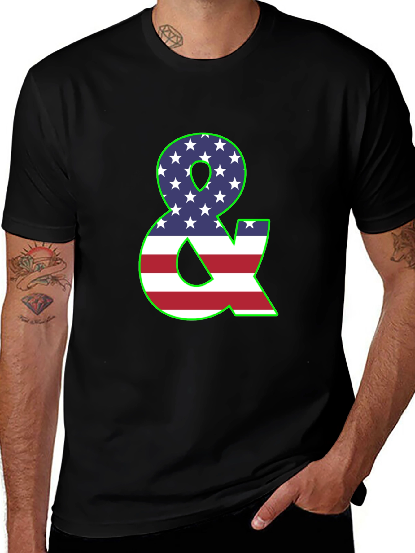 American Flag Ampersand Graphic Black T-Shirt