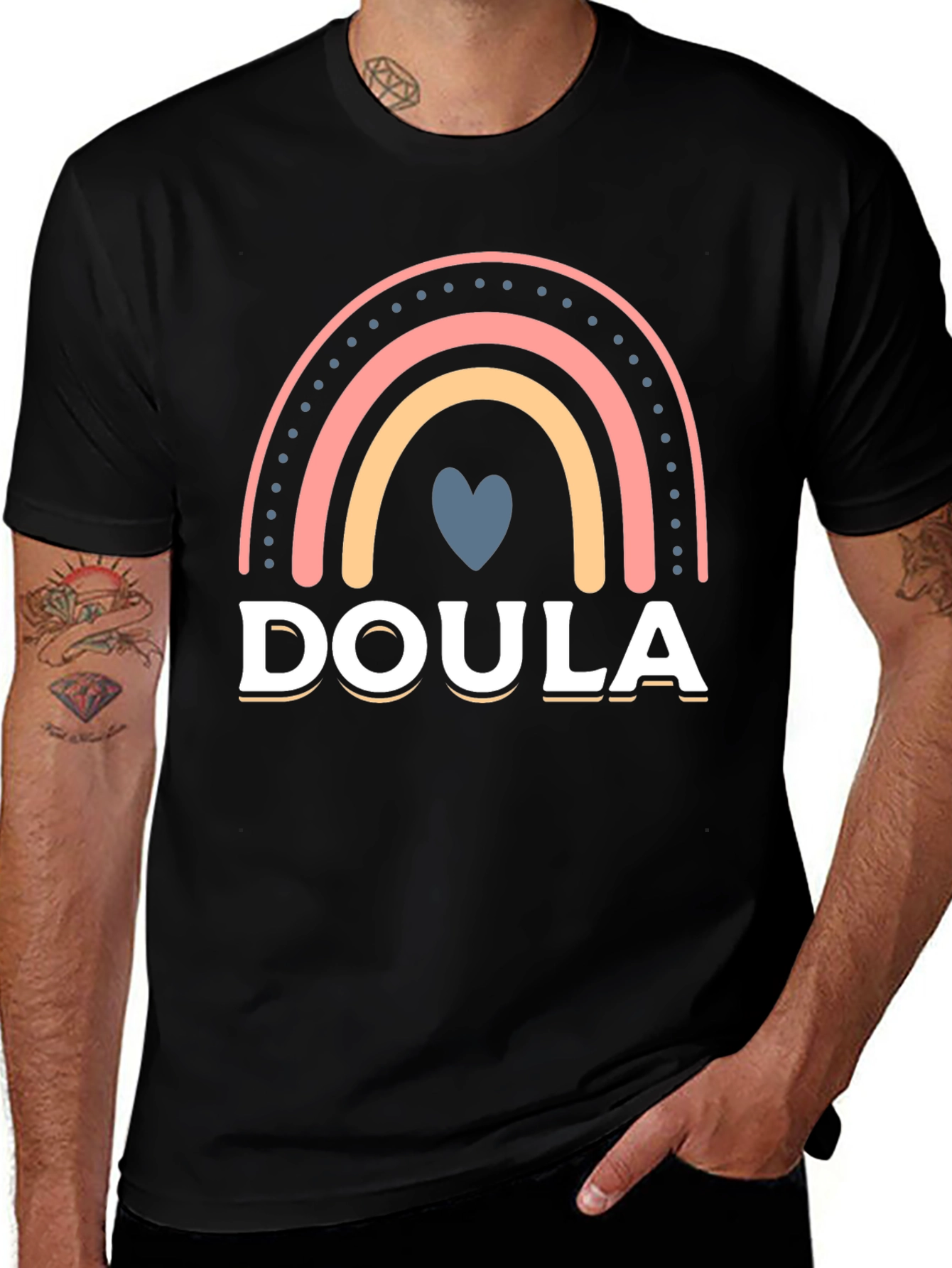 Doula Rainbow Heart T-Shirt, Supportive Labor Assistant