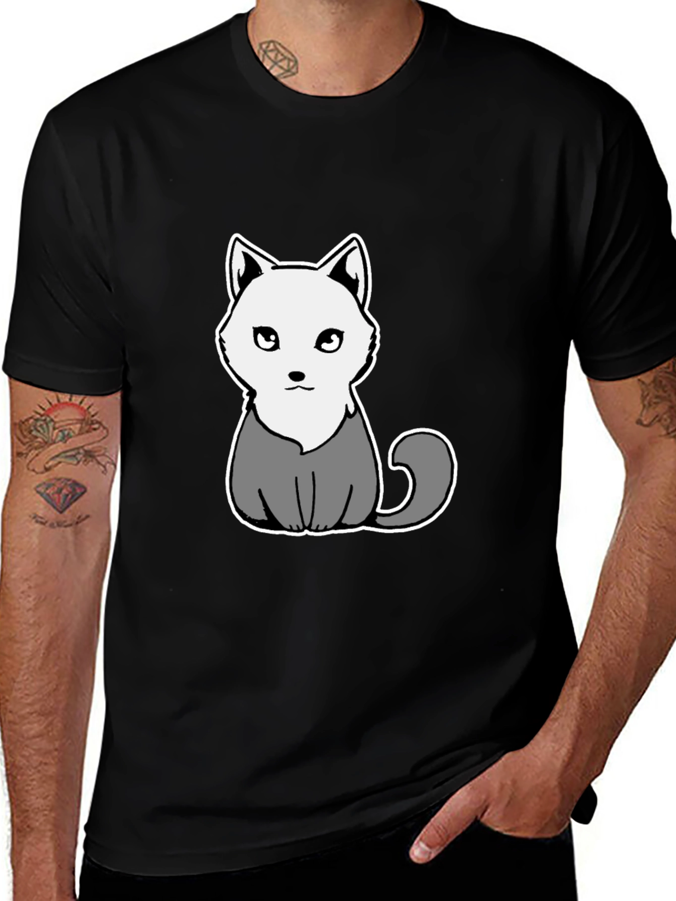 Variant 8 of Cartoon Cat Graphic Tee - Men's Black T-Shirt