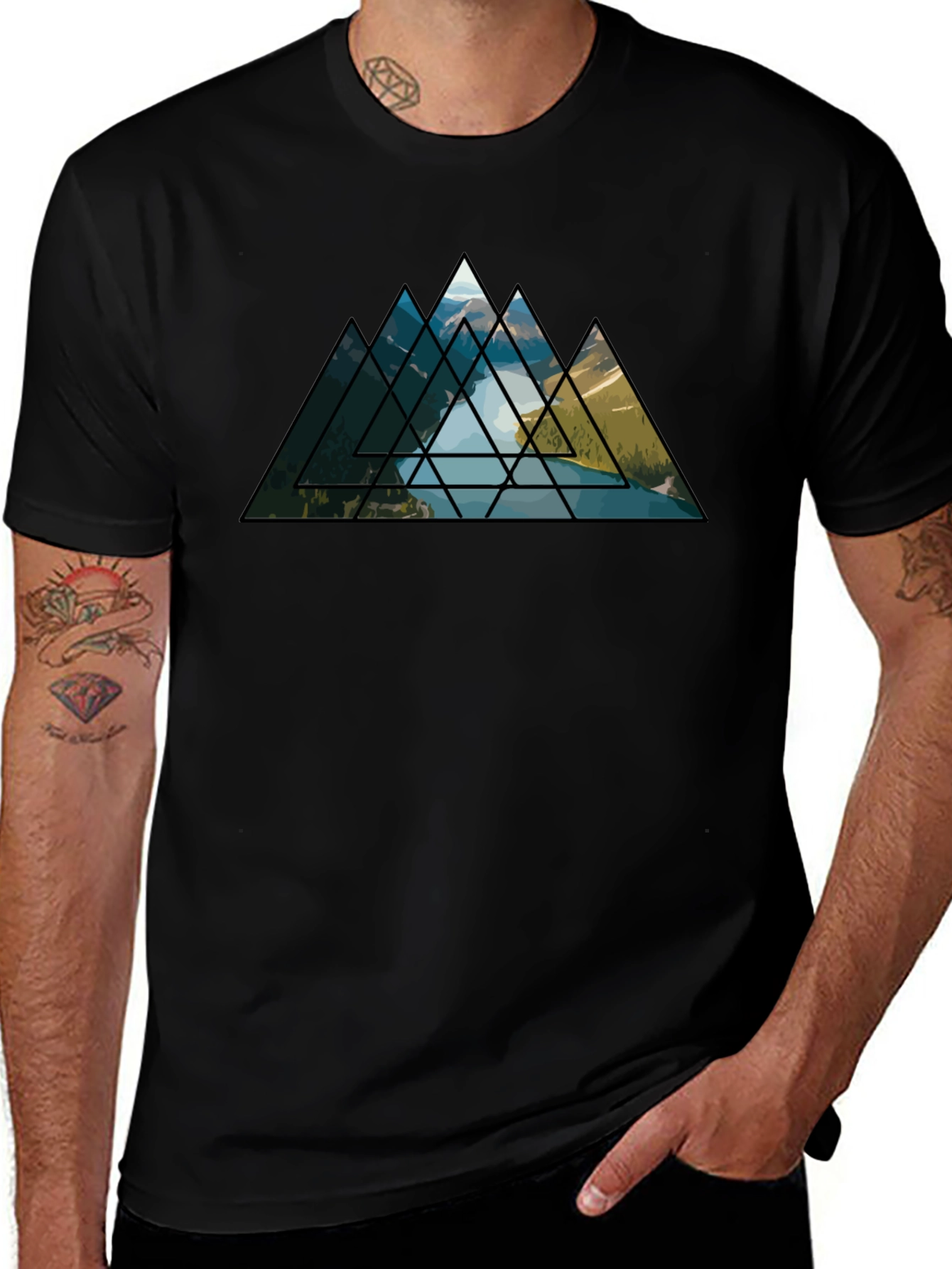 Black Geometric Mountainscape Graphic Tee main image