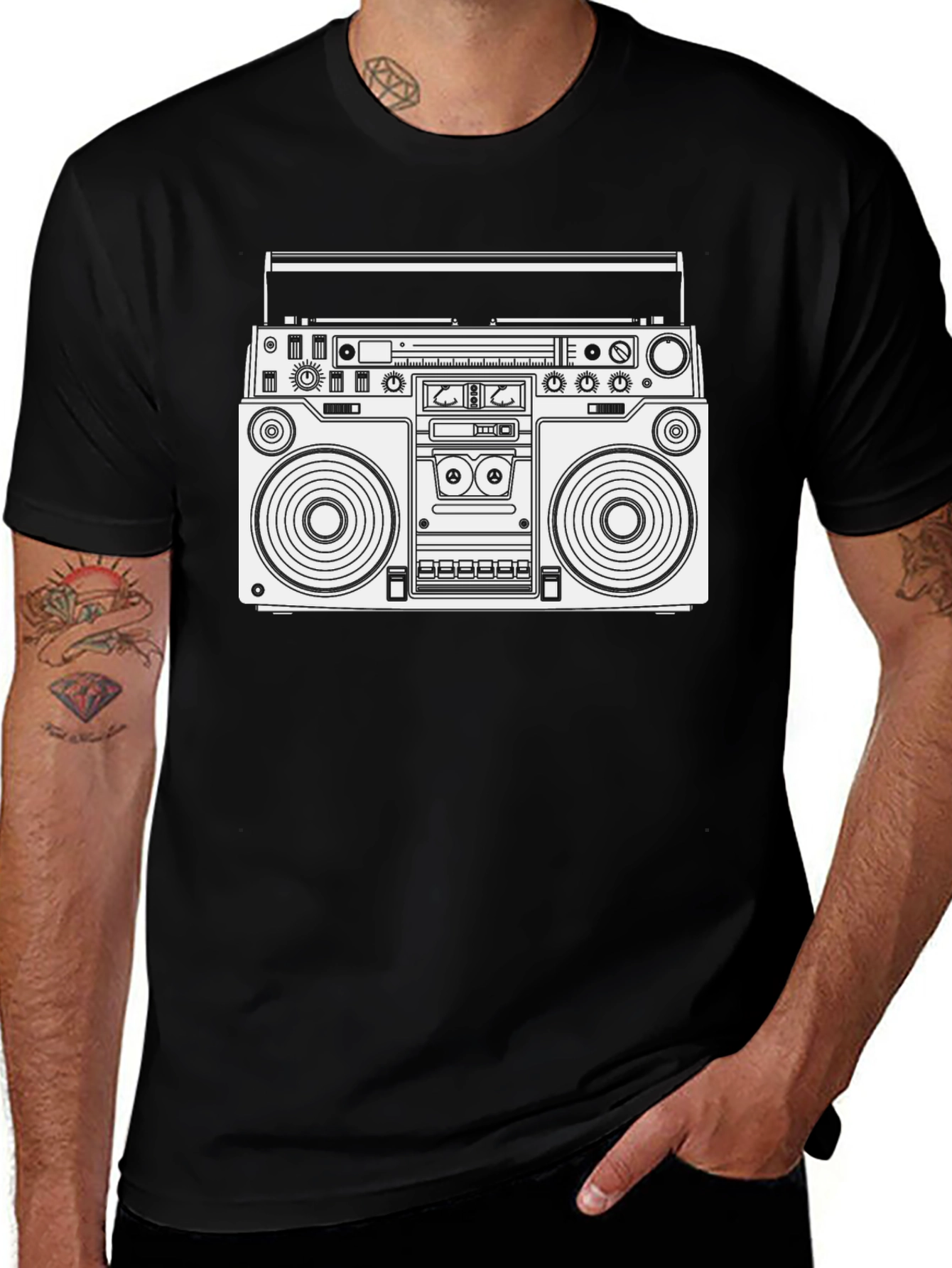 Variant 30 of Retro Boombox Graphic T-Shirt - Black