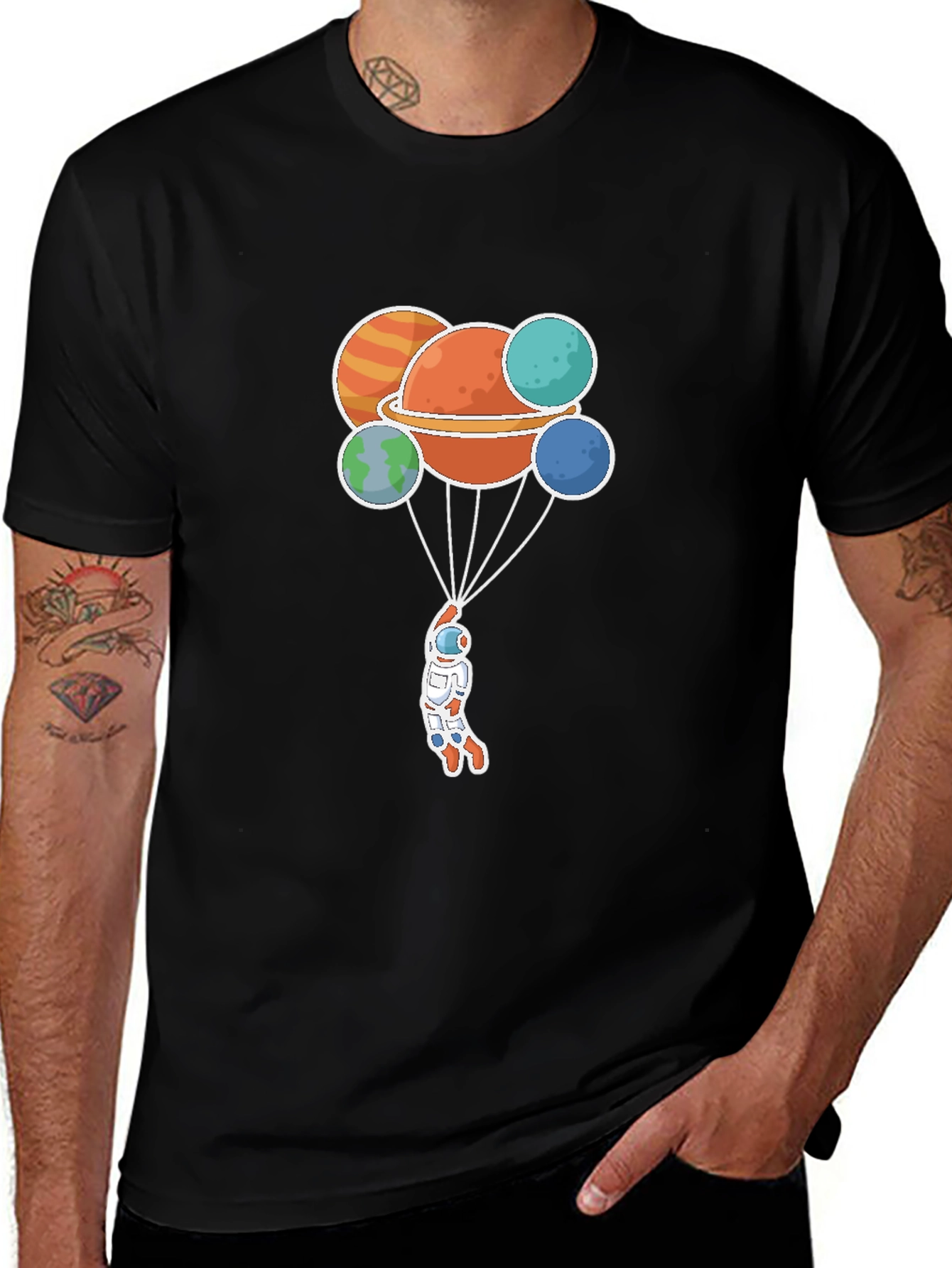 Variant 21 of Astronaut Planets Graphic Tee - Black Crew Neck