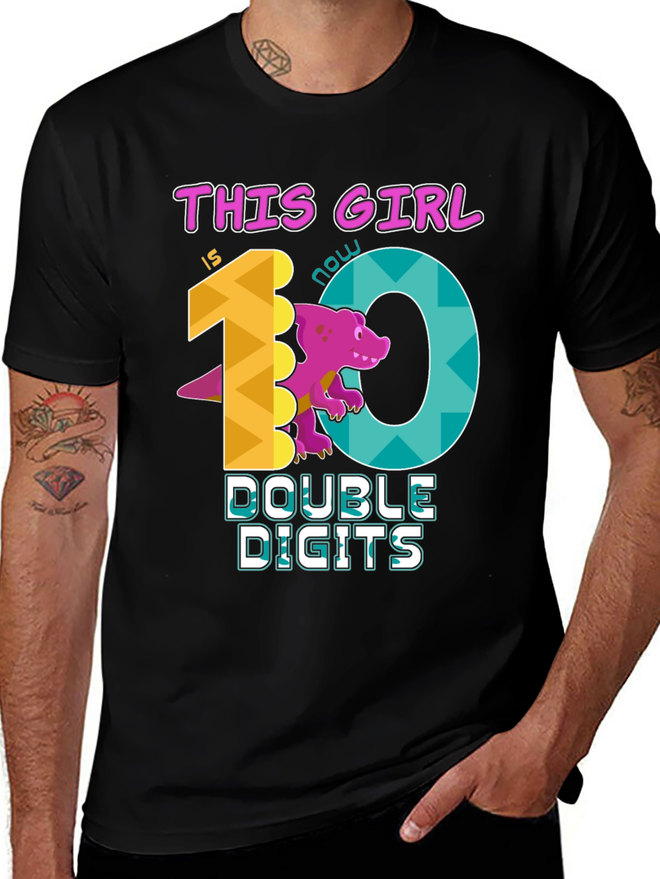 Variant 30 of Girl's 10th Birthday T-Shirt - Double Digits Dinosaur Tee