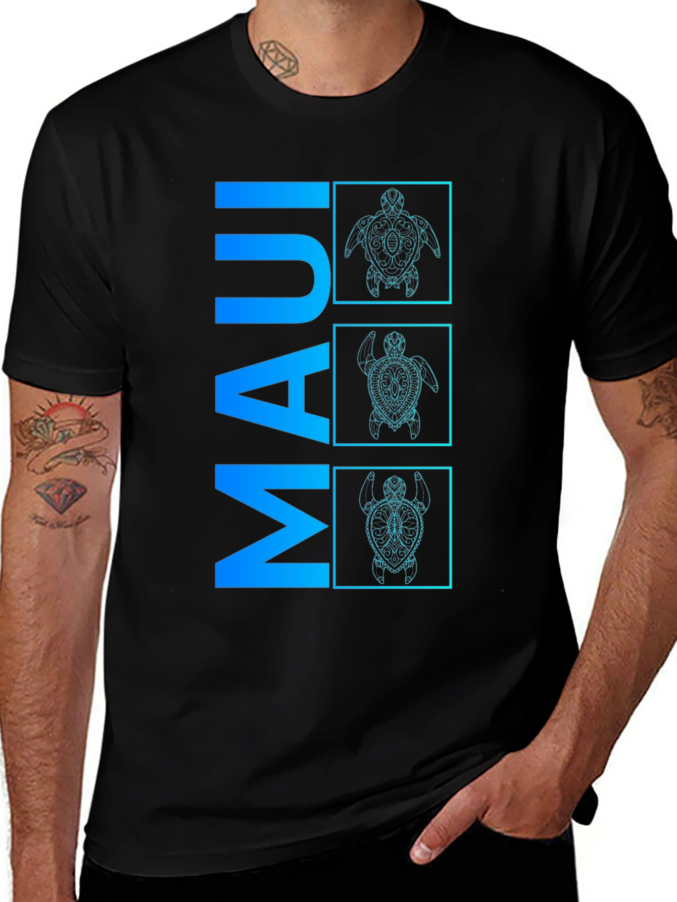 Variant 10 of Maui Turtle Graphic Tee - Men's Black T-Shirt