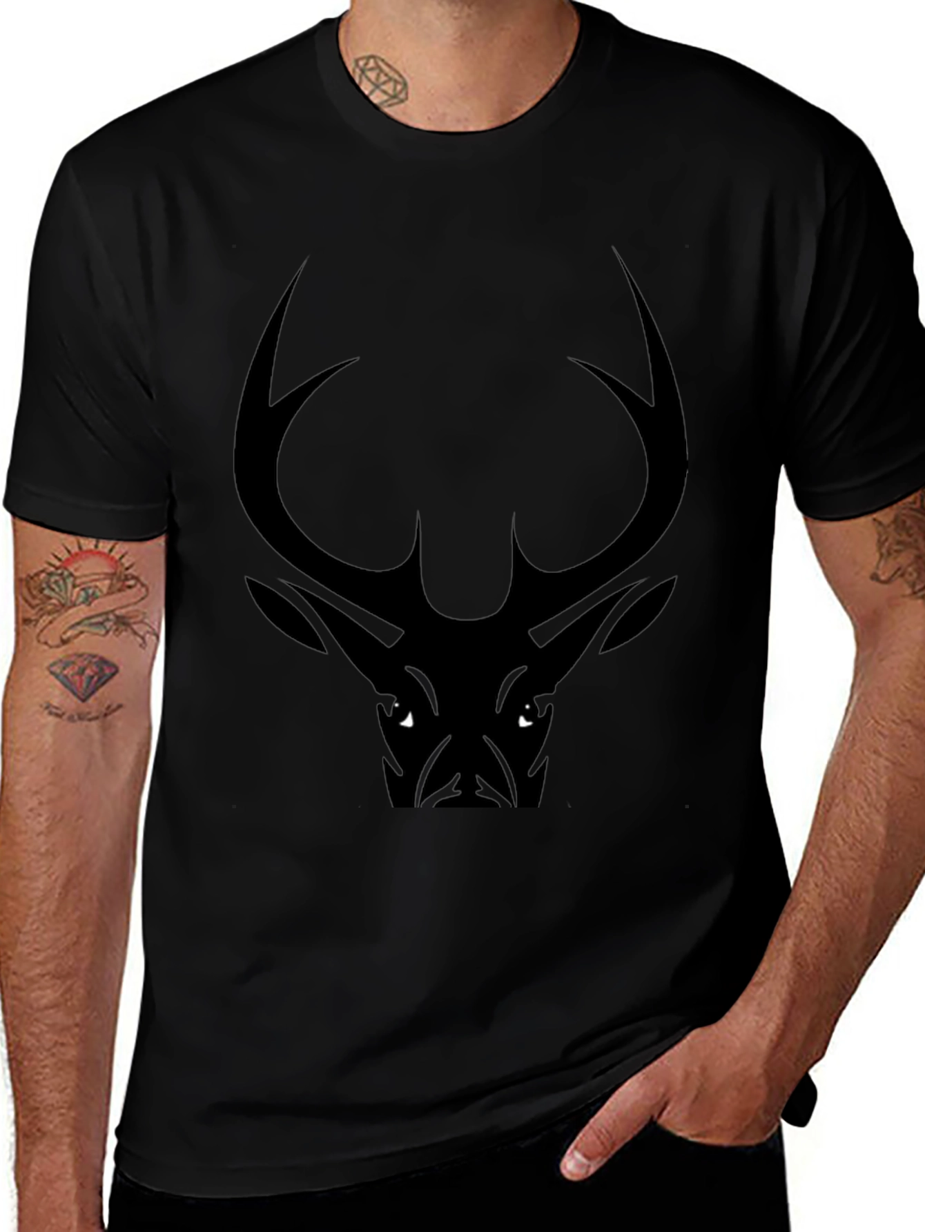 Variant 11 of Men's Black Deer Graphic Tee - Casual Style